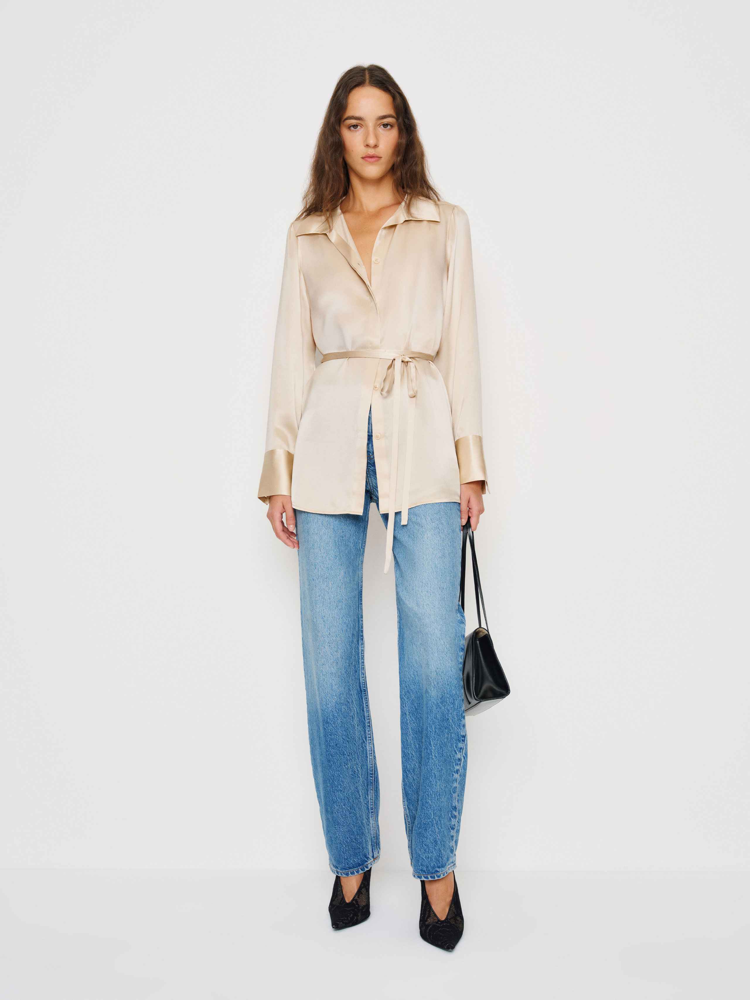 Reformation Camilla Silk Top In Neutral