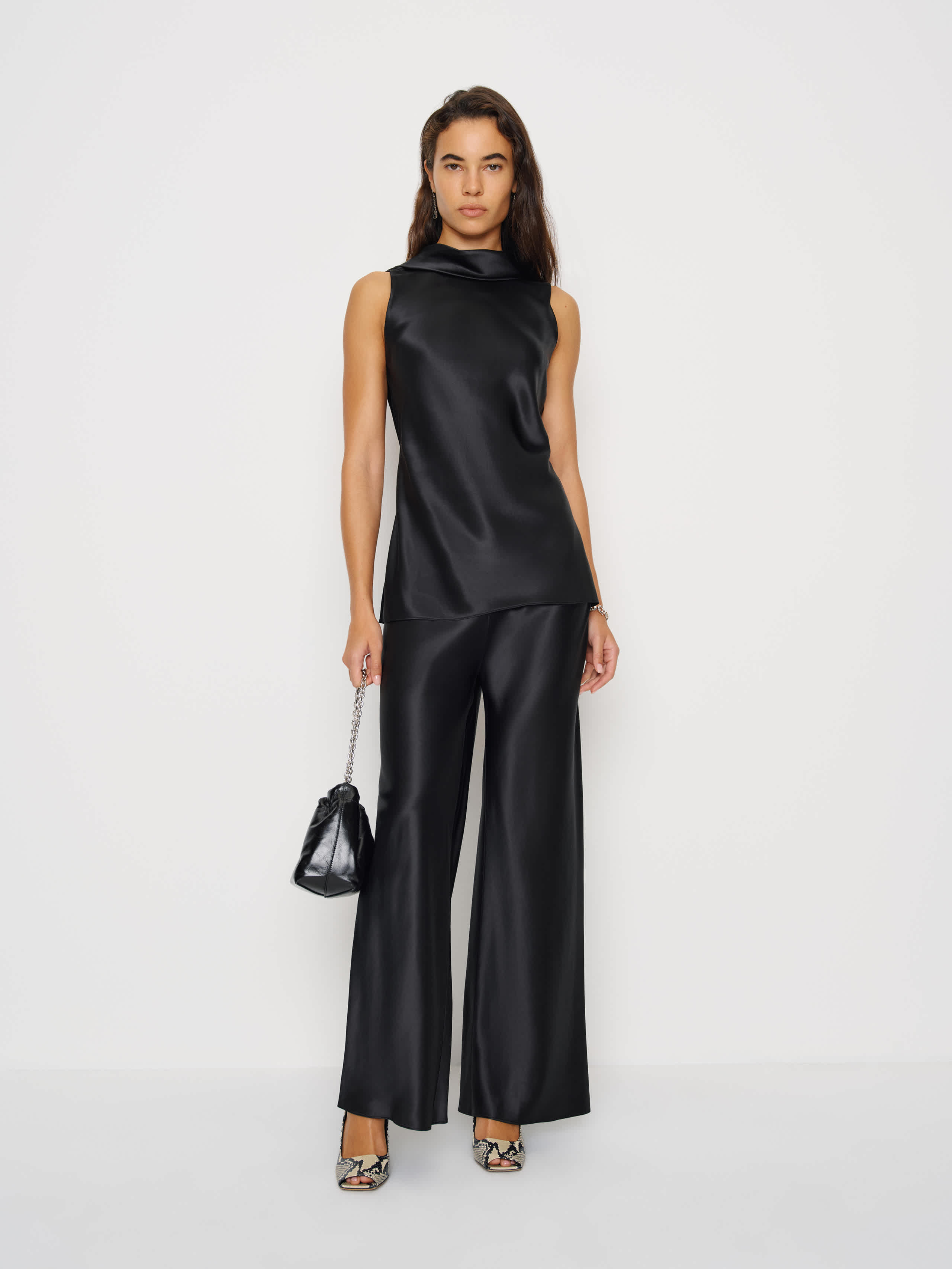 Reformation Angela Silk Two Piece In Black
