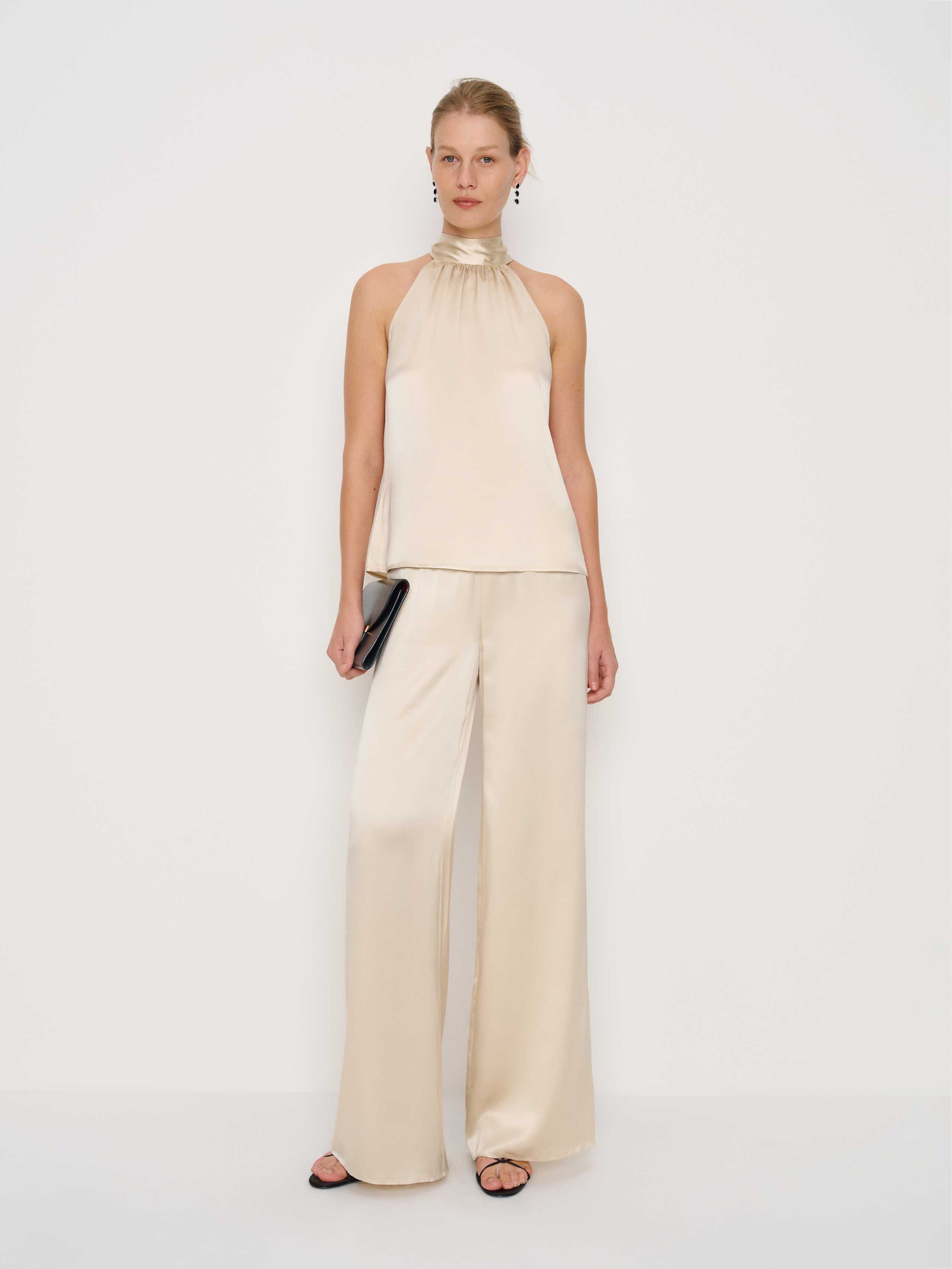 Reformation Celine Low Rise Silk Wide Leg Pant In Neutral