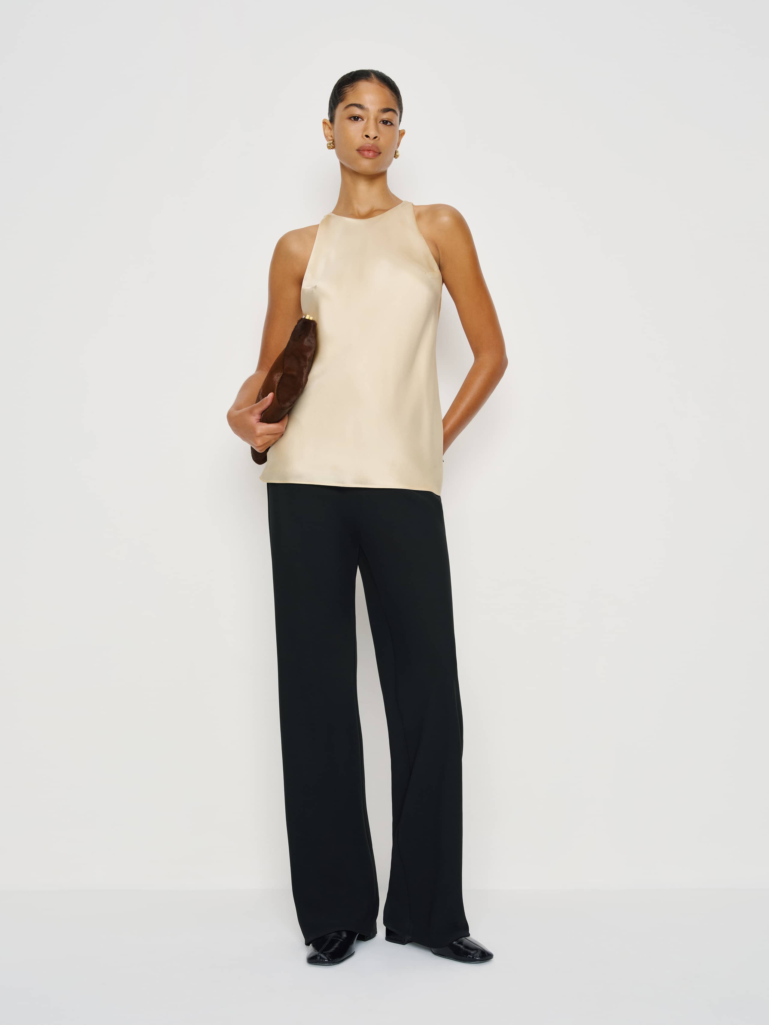 Reformation Saskia Silk Top In White