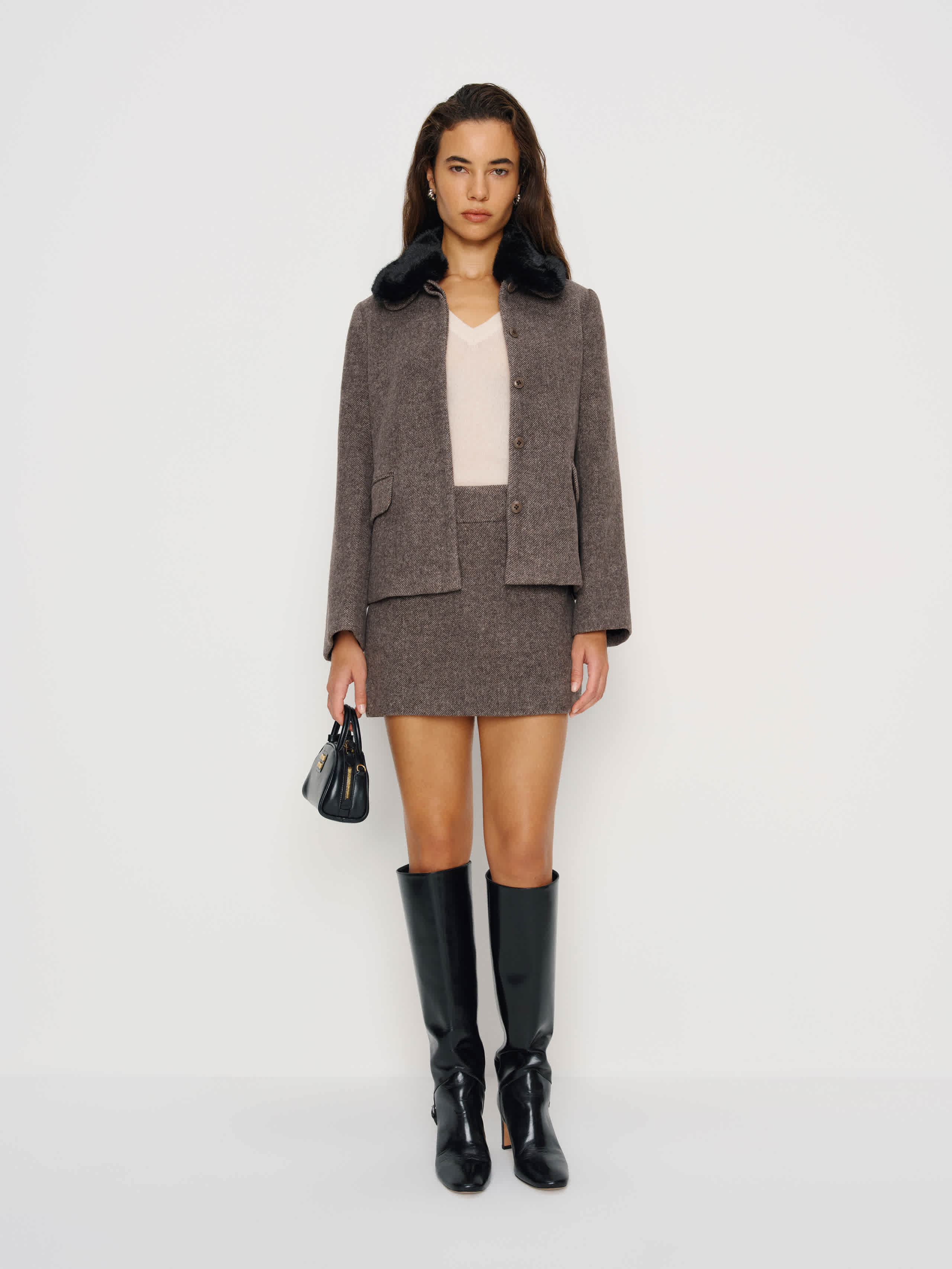 Reformation Roxy Mid Waist Skirt In Brown