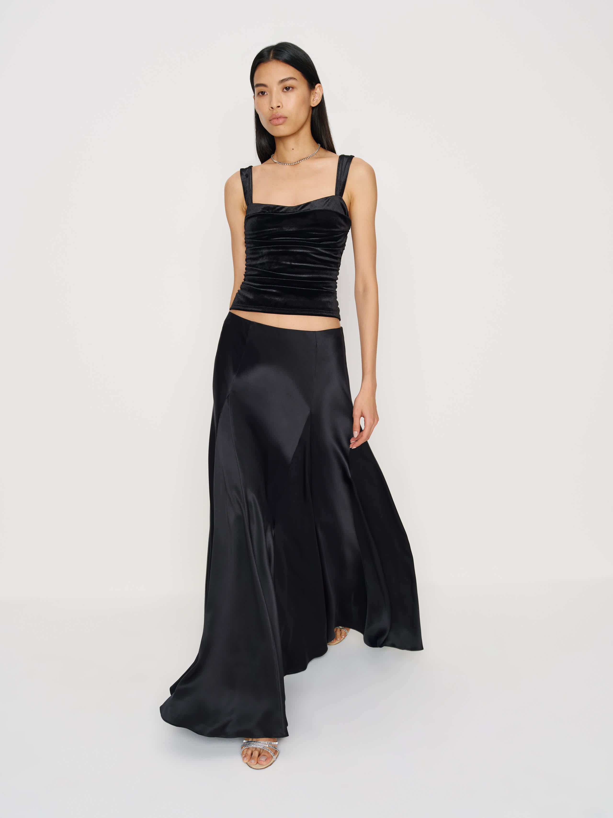 Reformation Sera Silk Skirt In Black