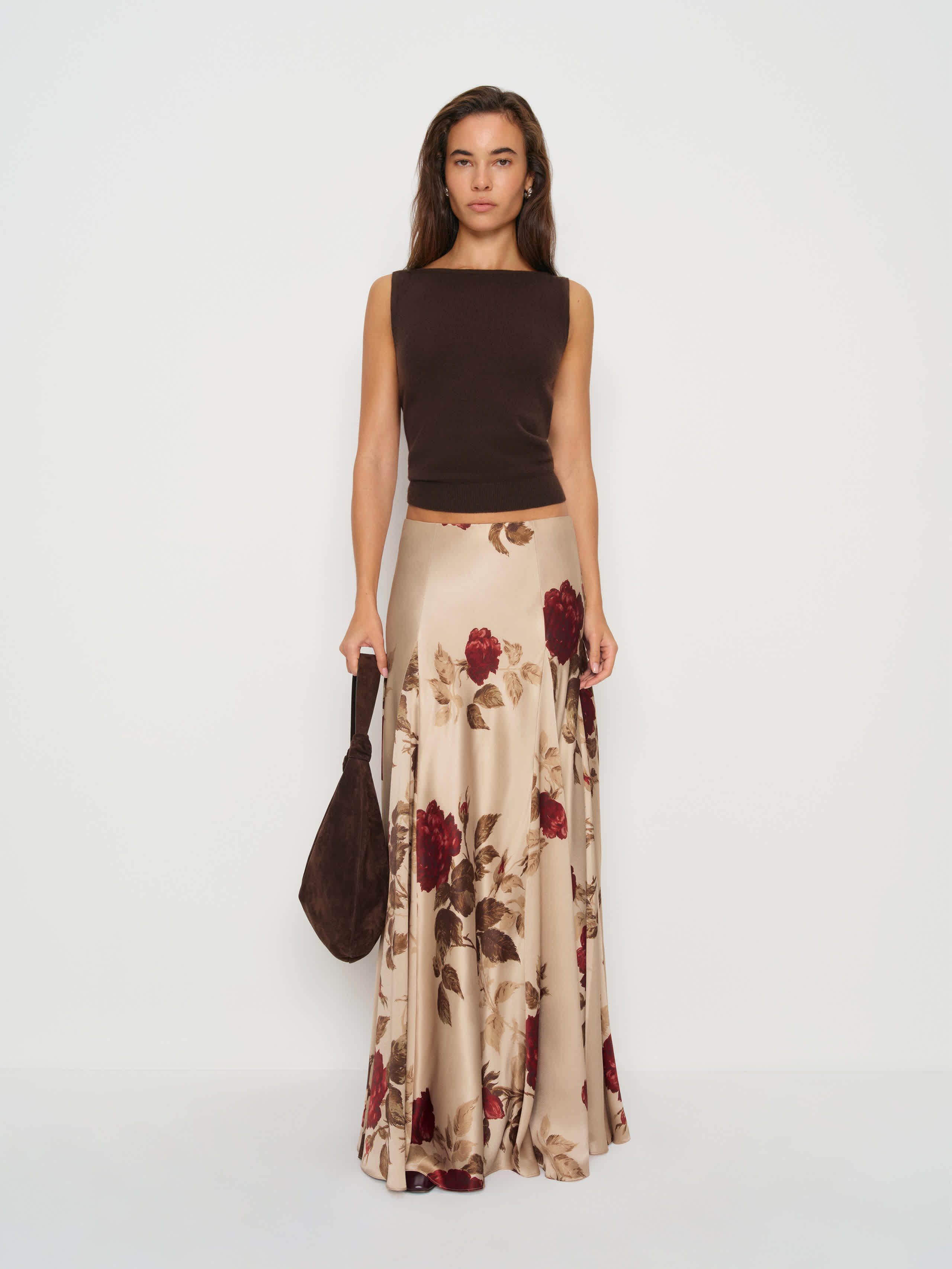 Reformation Sera Silk Skirt In Neutral