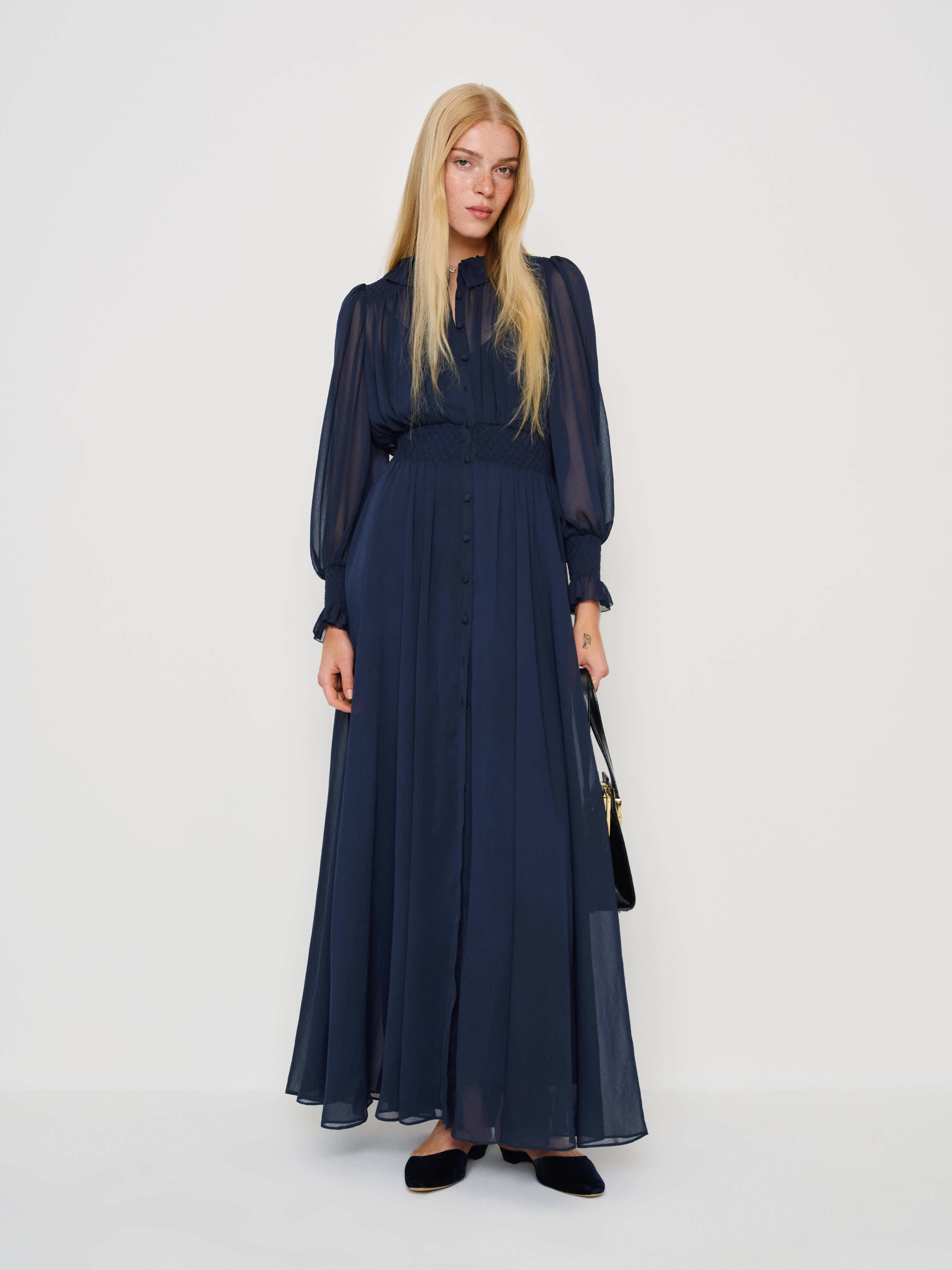 Reformation Brown Sugar Ruffle Dress In Blue