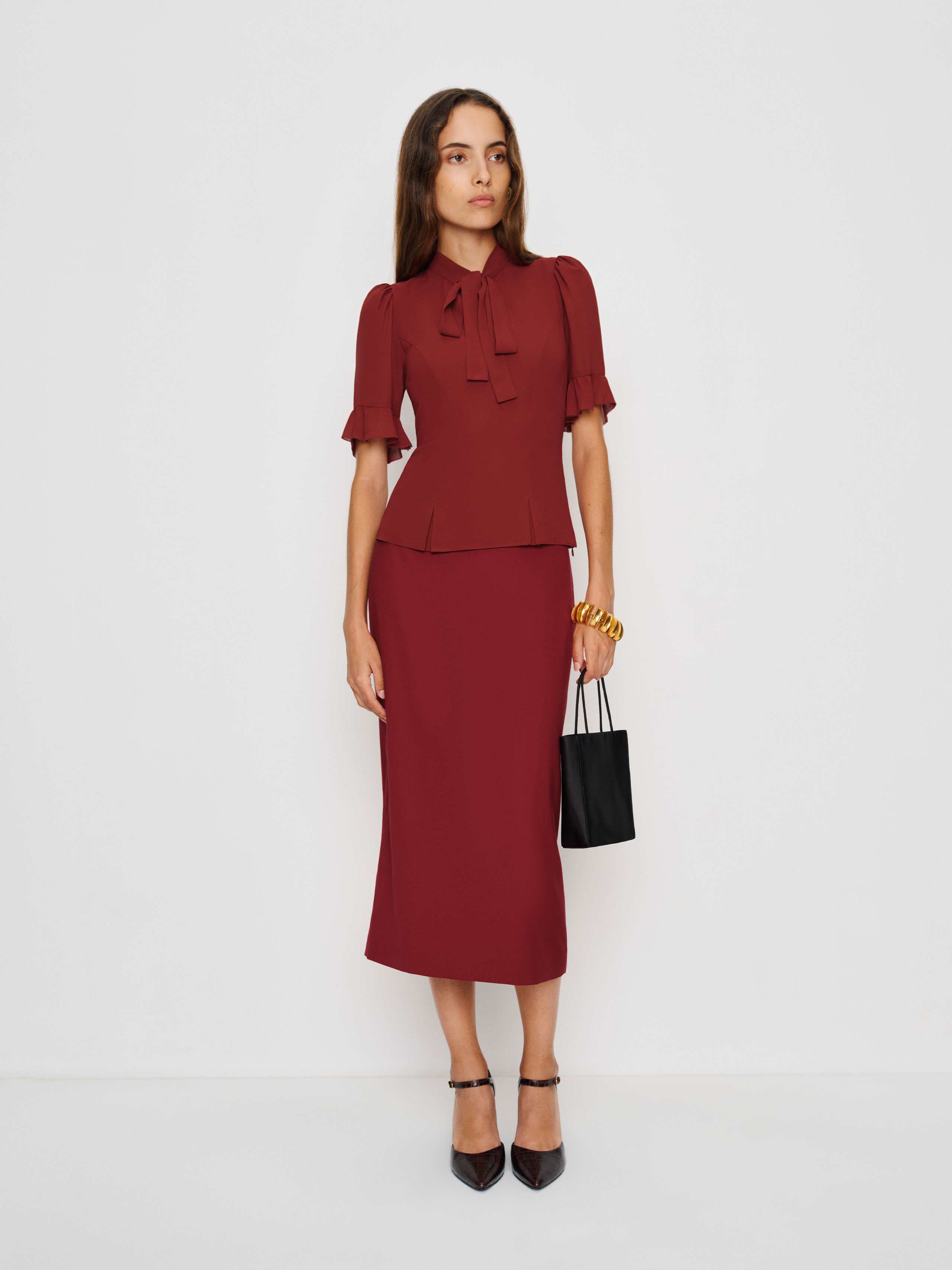 Reformation Cloud Egg Blouse In Burgundy