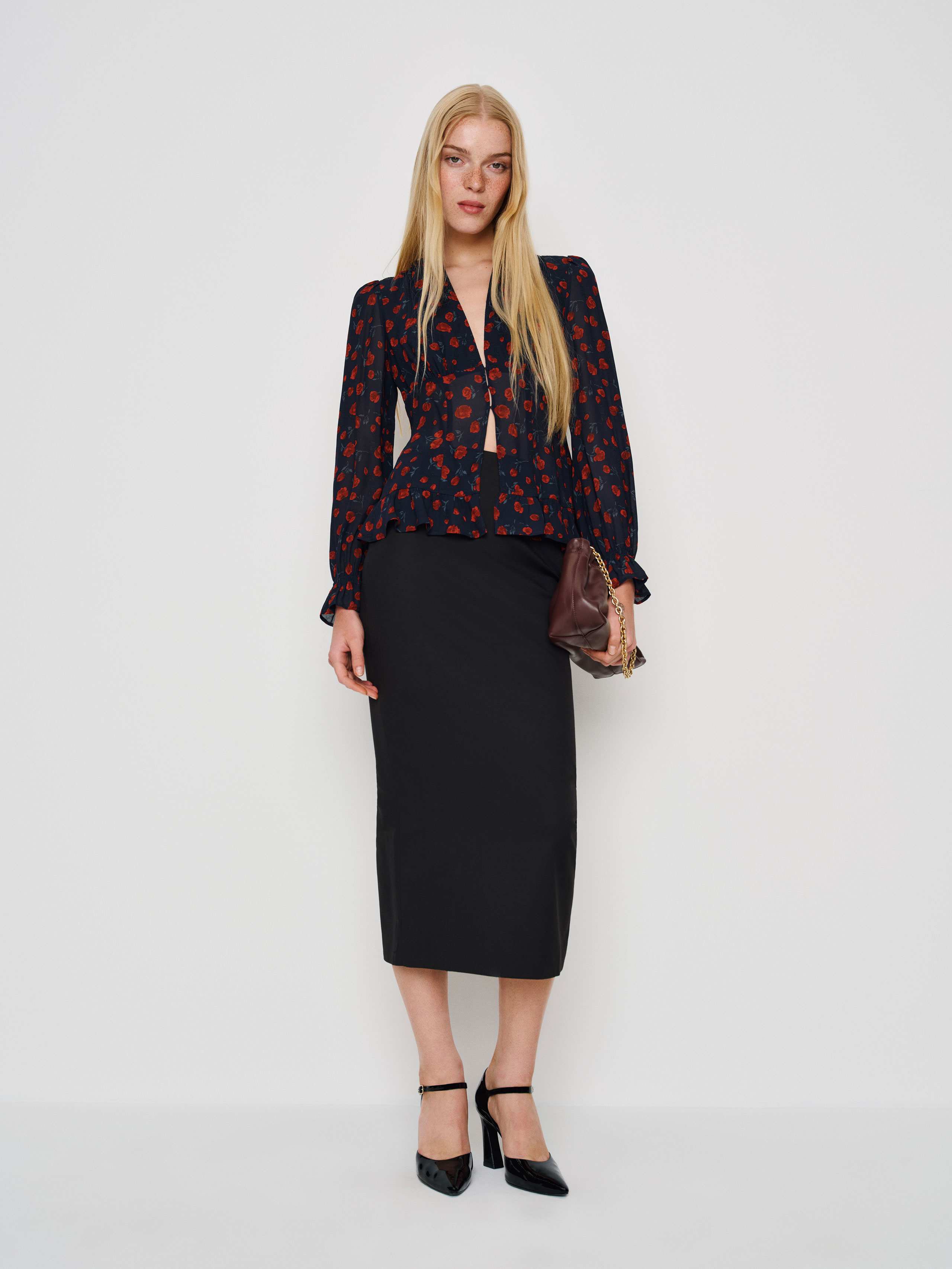 Reformation Maple Cream Blouse In Black