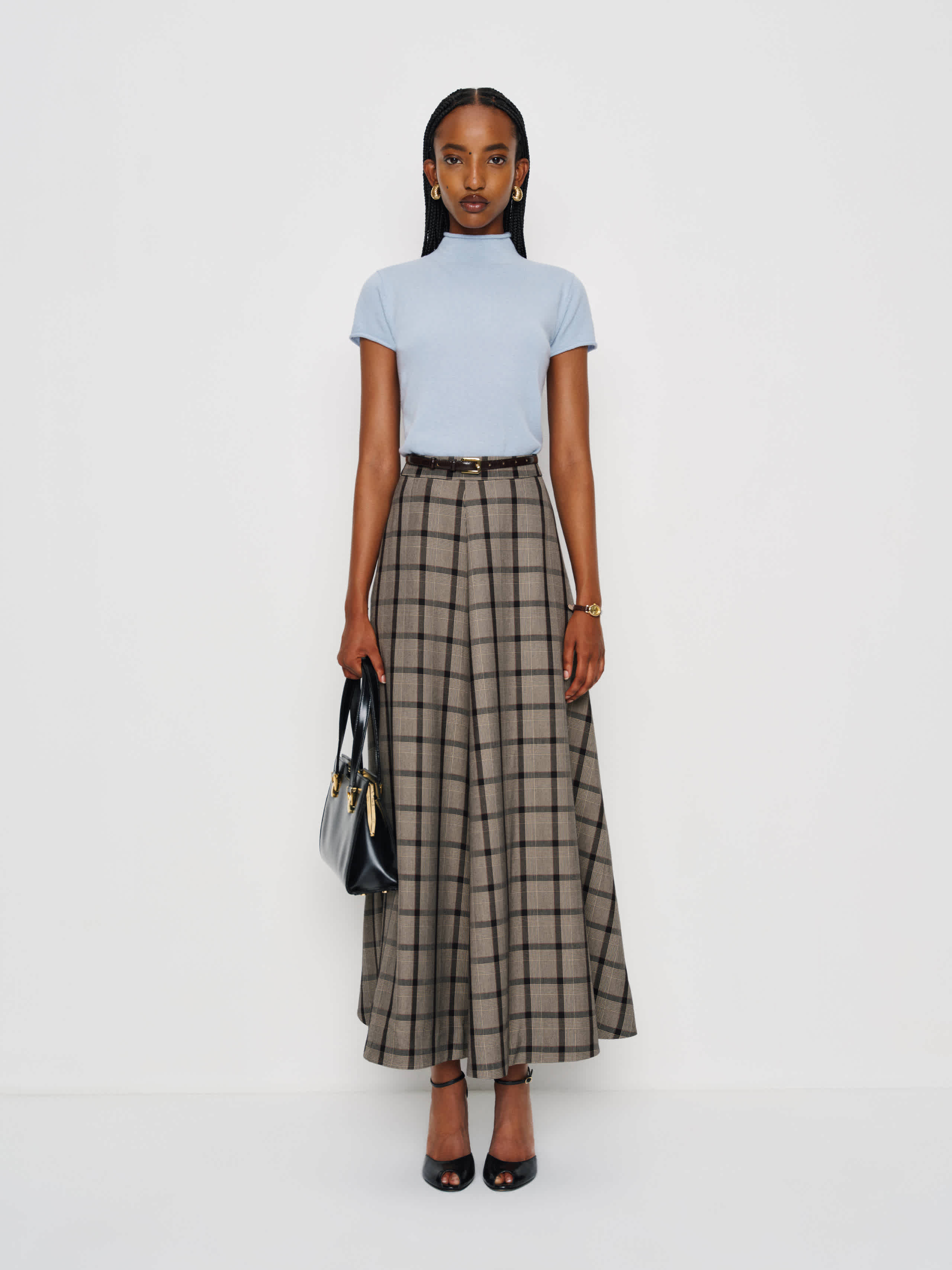 Reformation Womens Plaid First Light Check-pattern Woven Maxi Skirt In Neutral