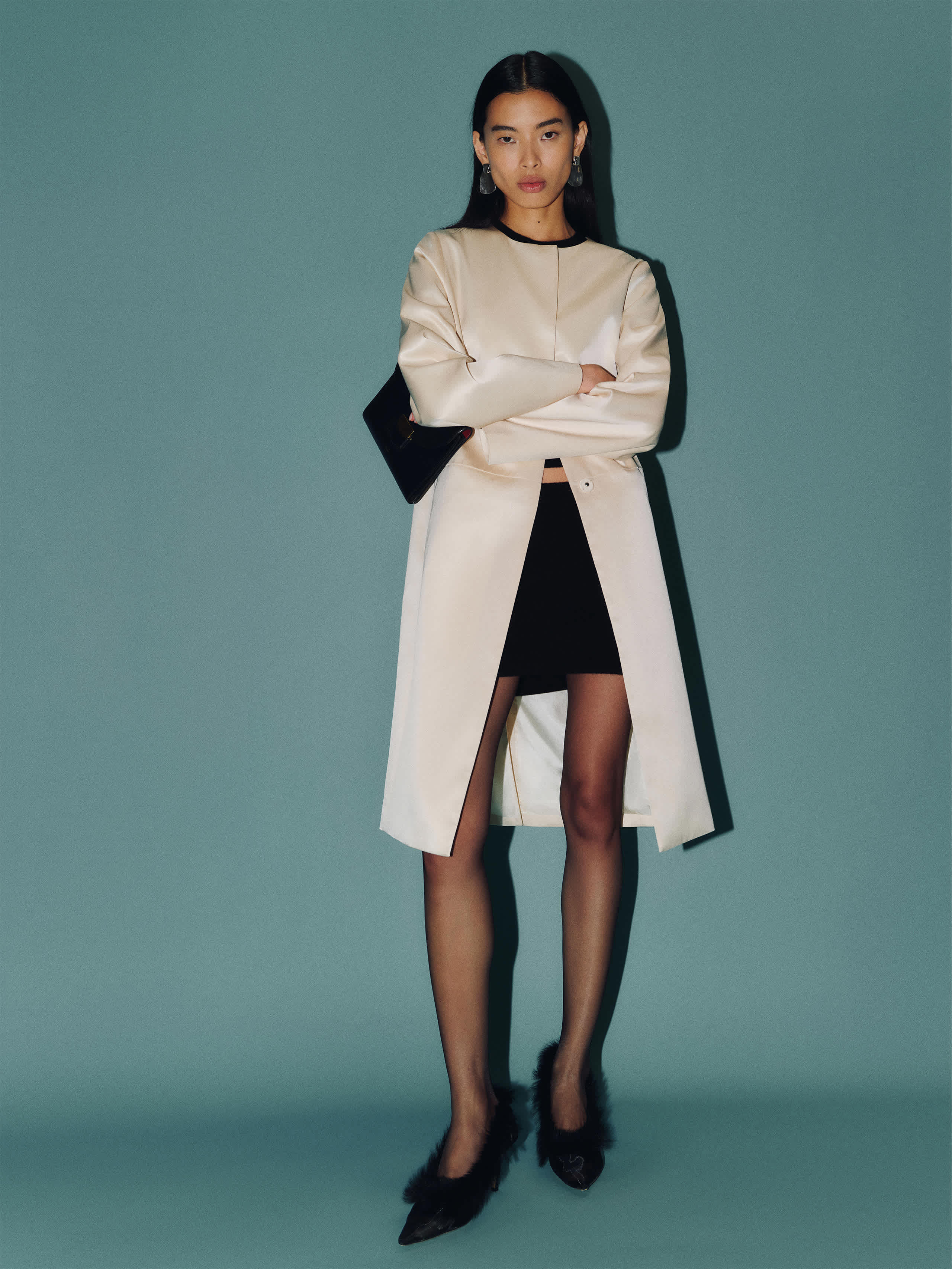 Reformation Stella Satin Coat In Neutral