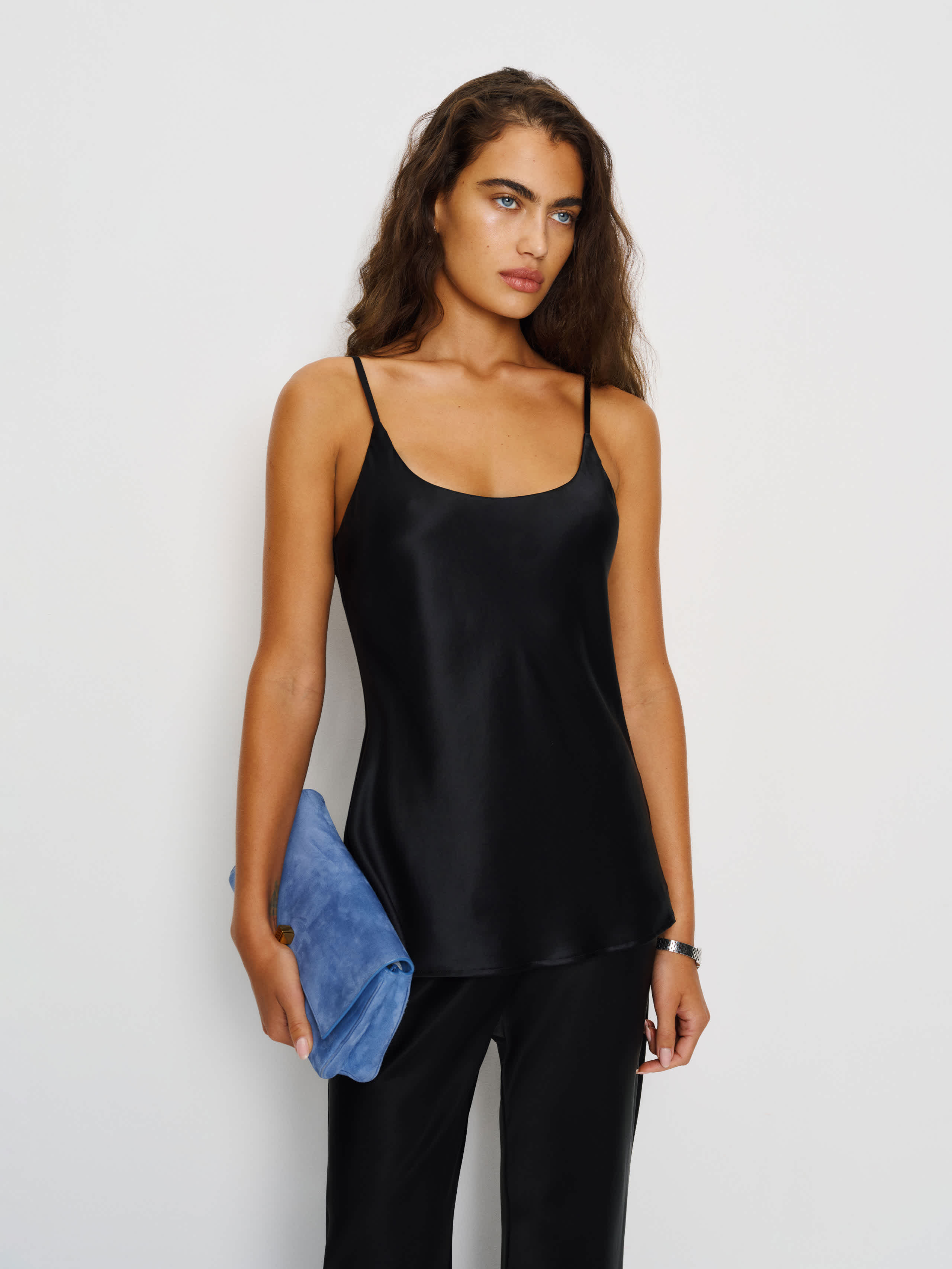 Reformation Lila Silk Top In Black