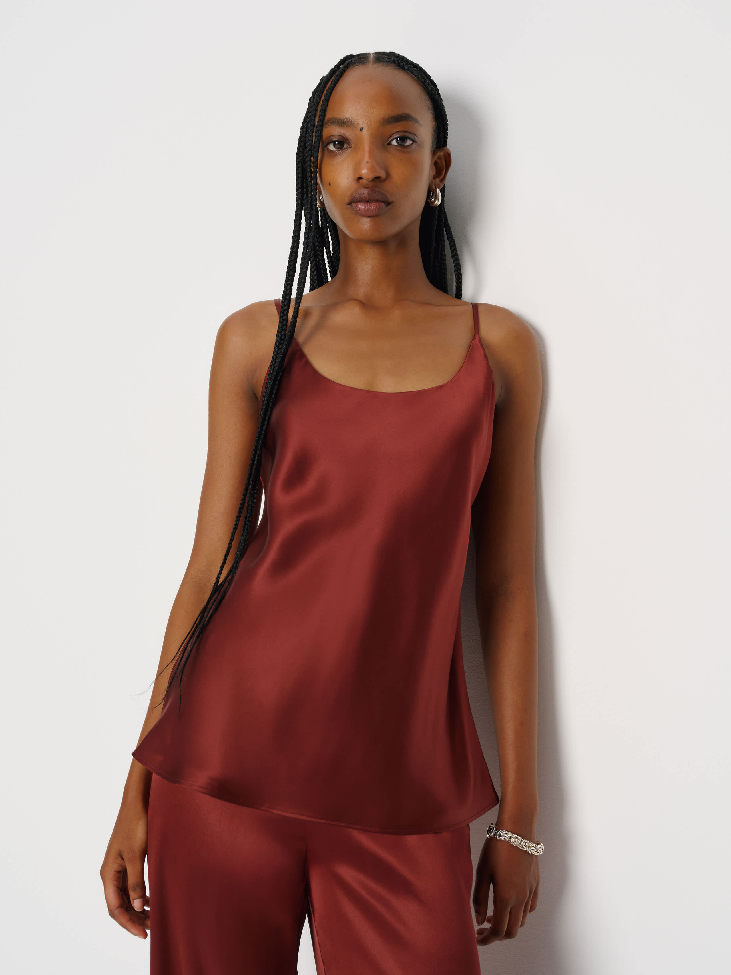 Reformation Lila Silk Top In Burgundy