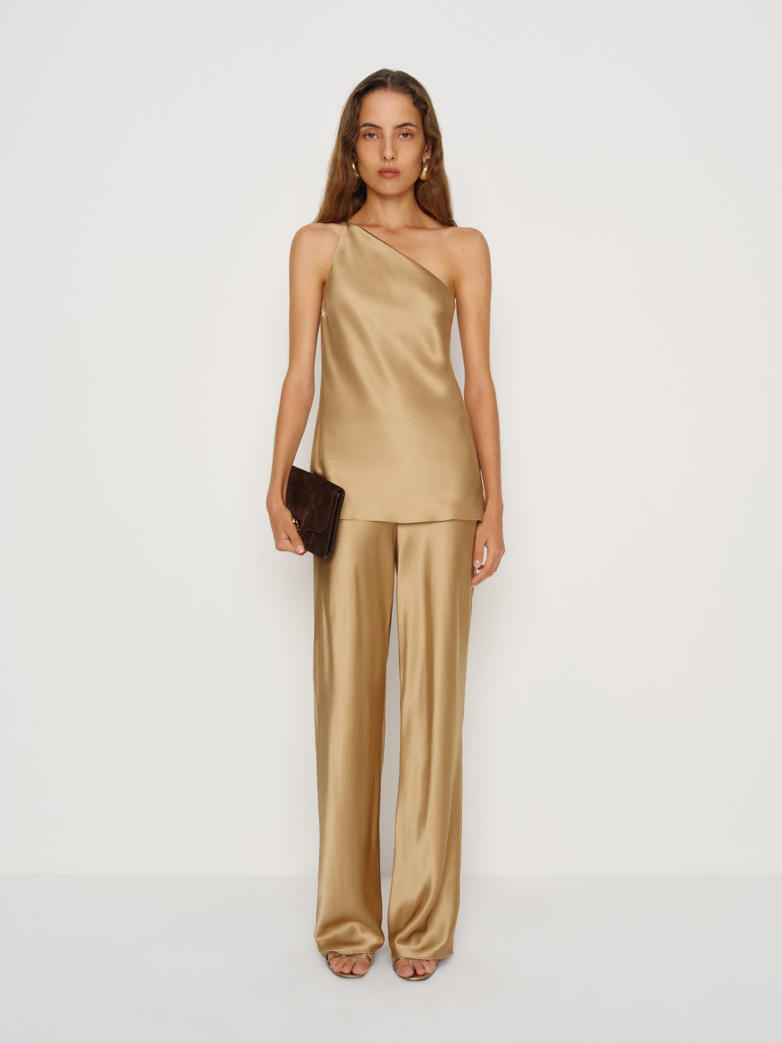 Reformation Samantha Silk Two Piece In Gold