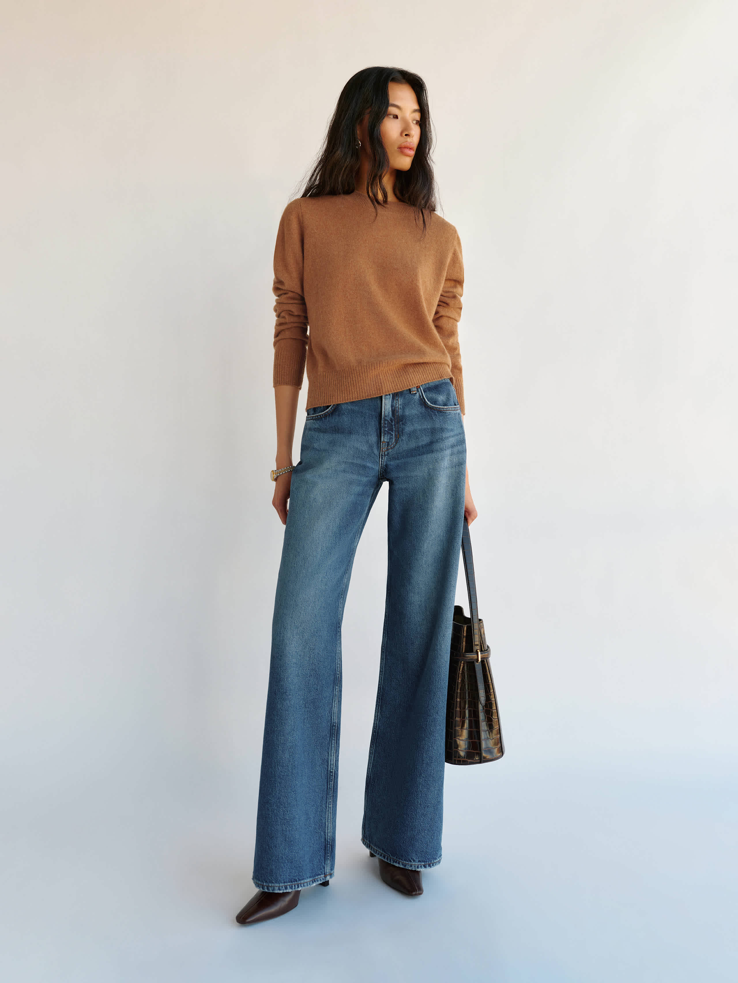 Reformation Nikki Cashmere Crew In Brown