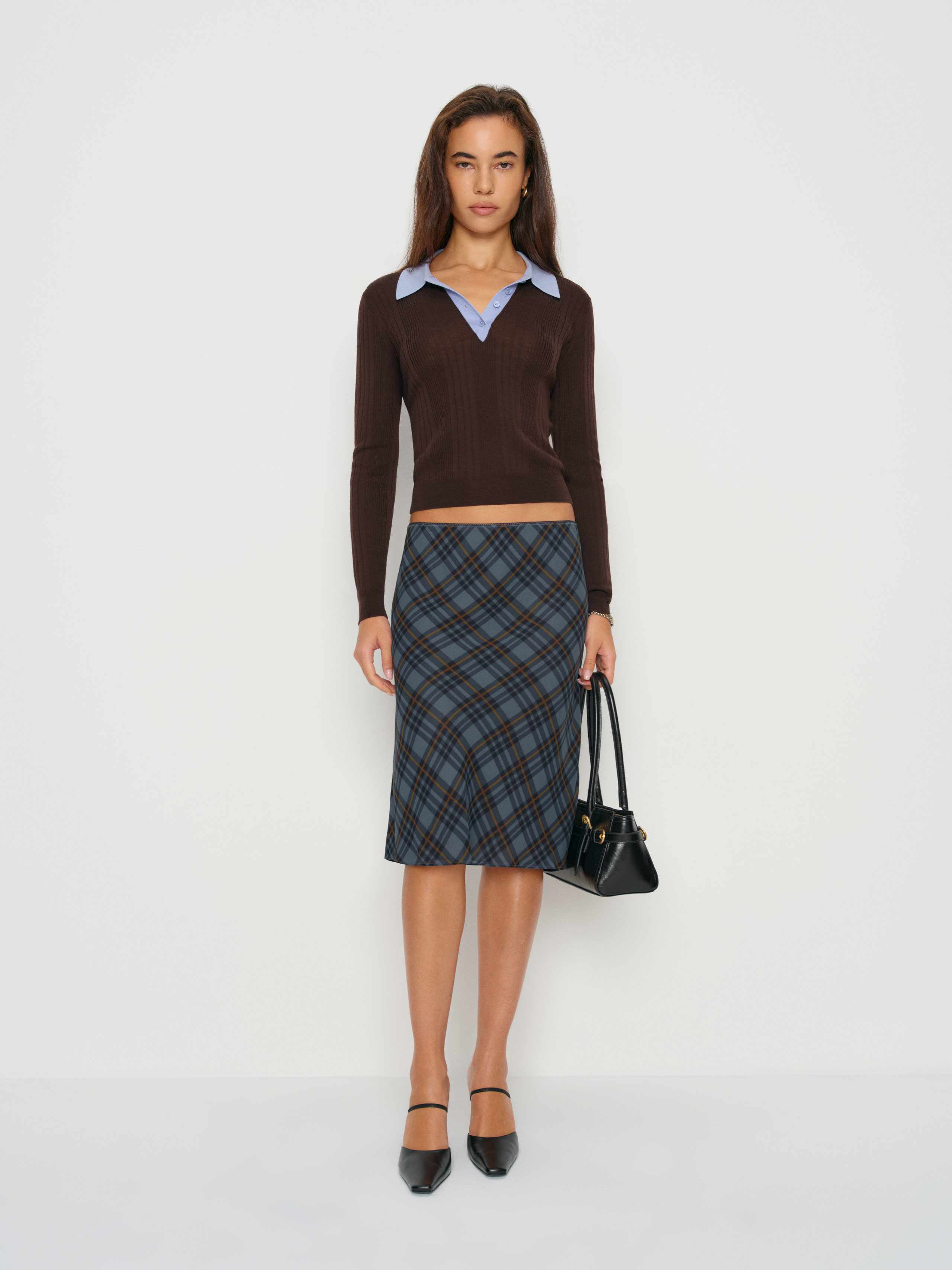 Reformation Layla Knee Length Skirt In Blue