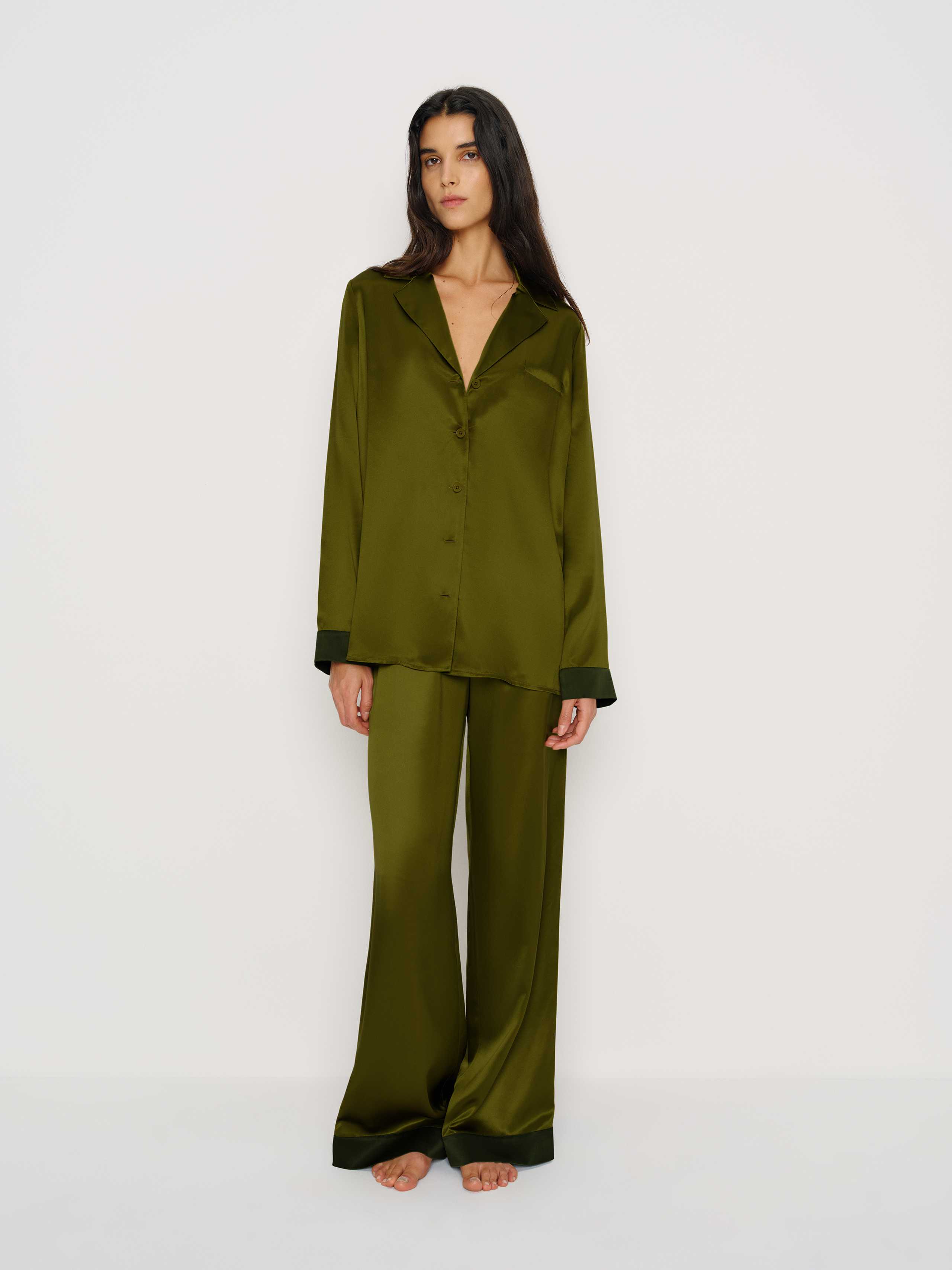Reformation Ella Silk Pajama Set In Green