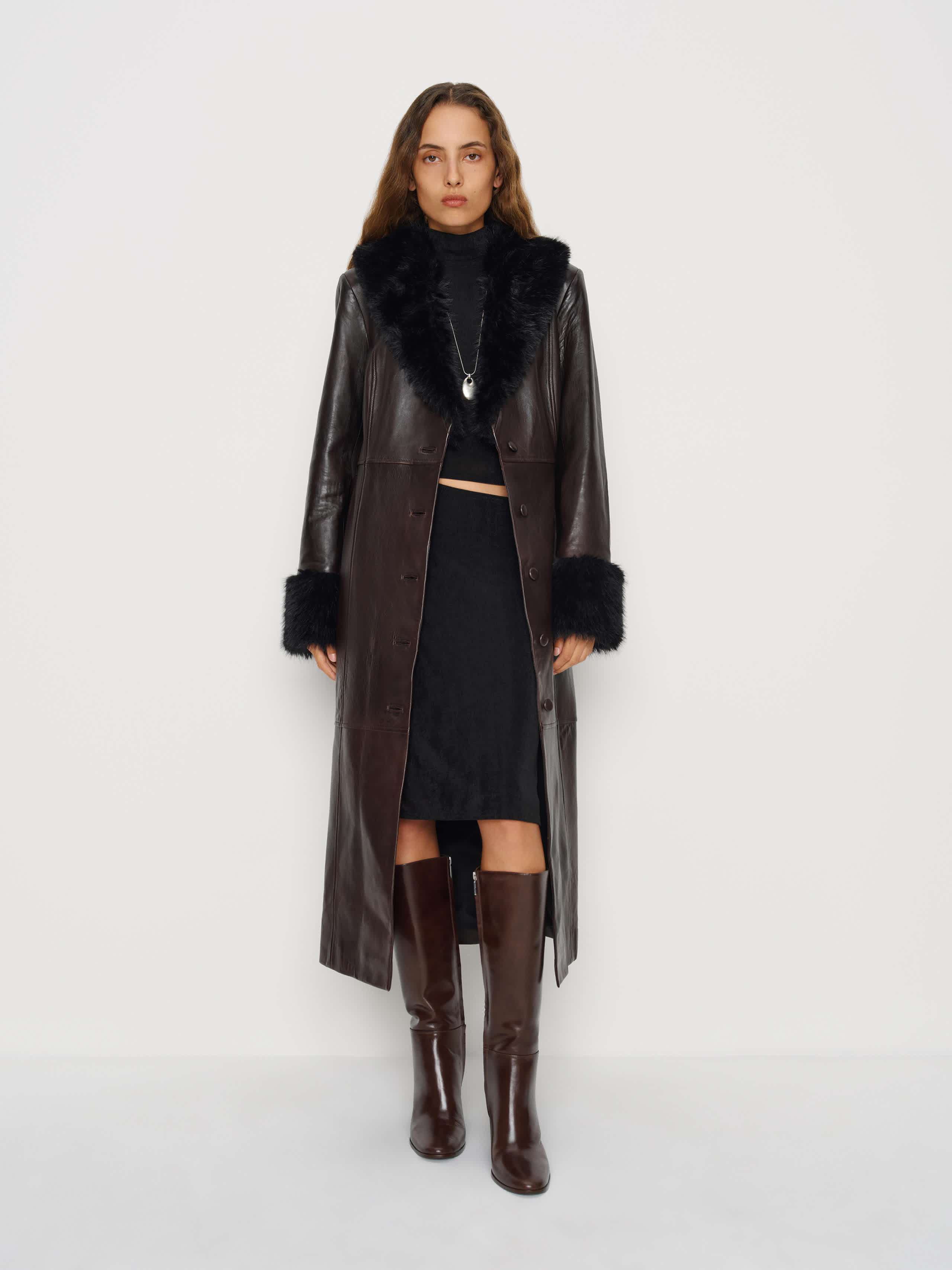 Reformation Veda Aria Leather Trench In Brown