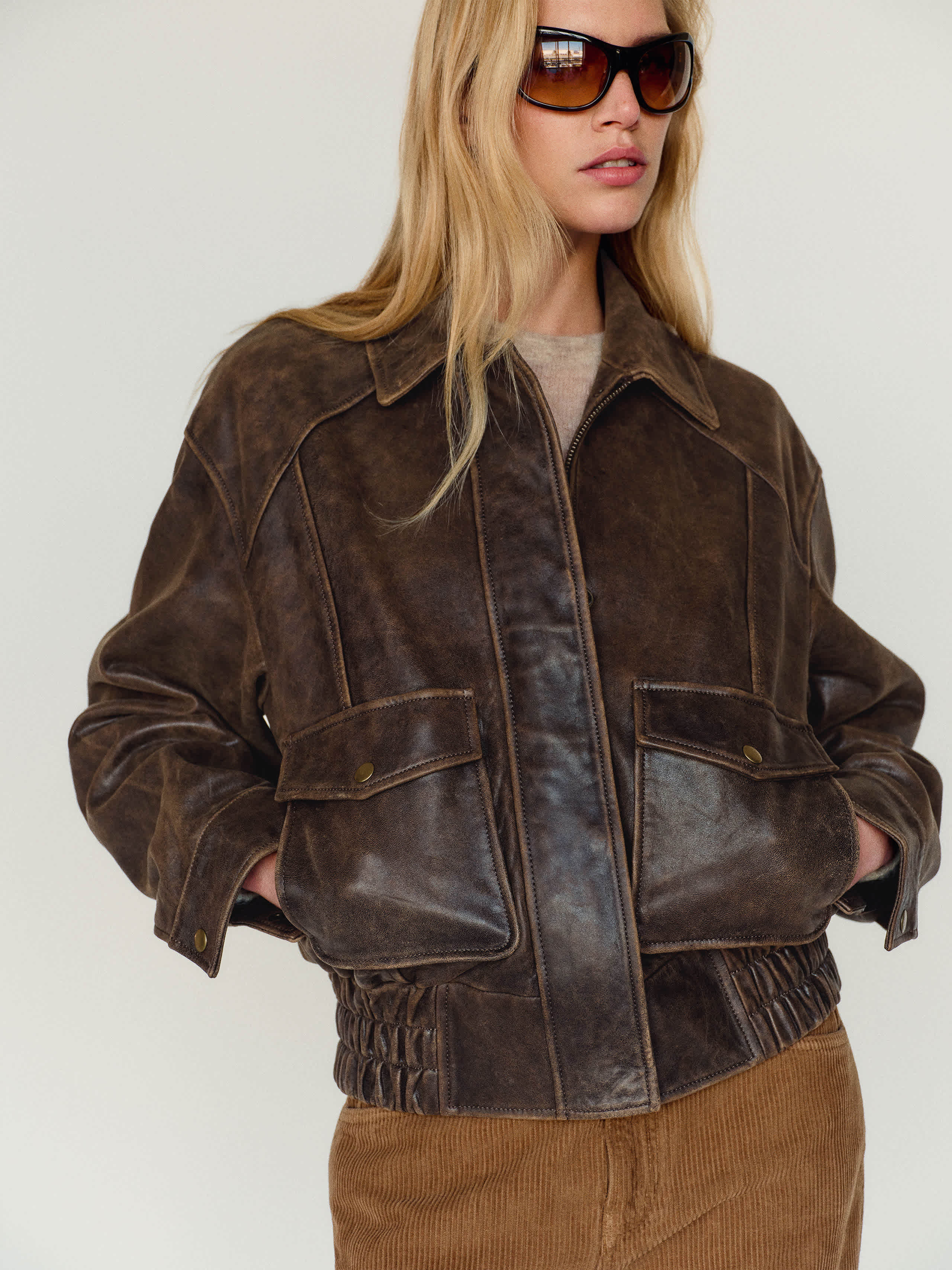 Reformation Veda Daphne Leather Bomber In Brown