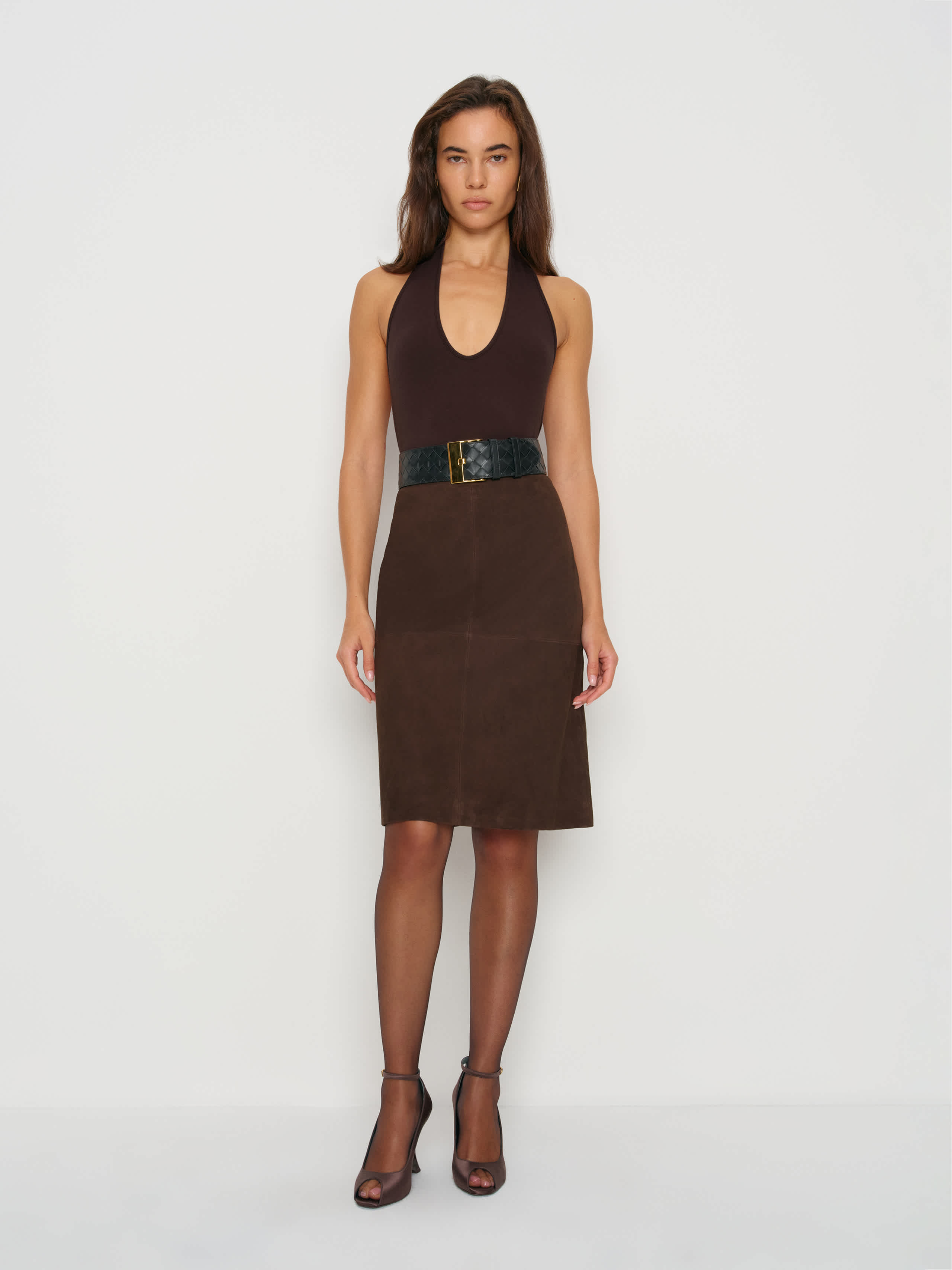 Reformation Lyra Knit Bodysuit In Brown