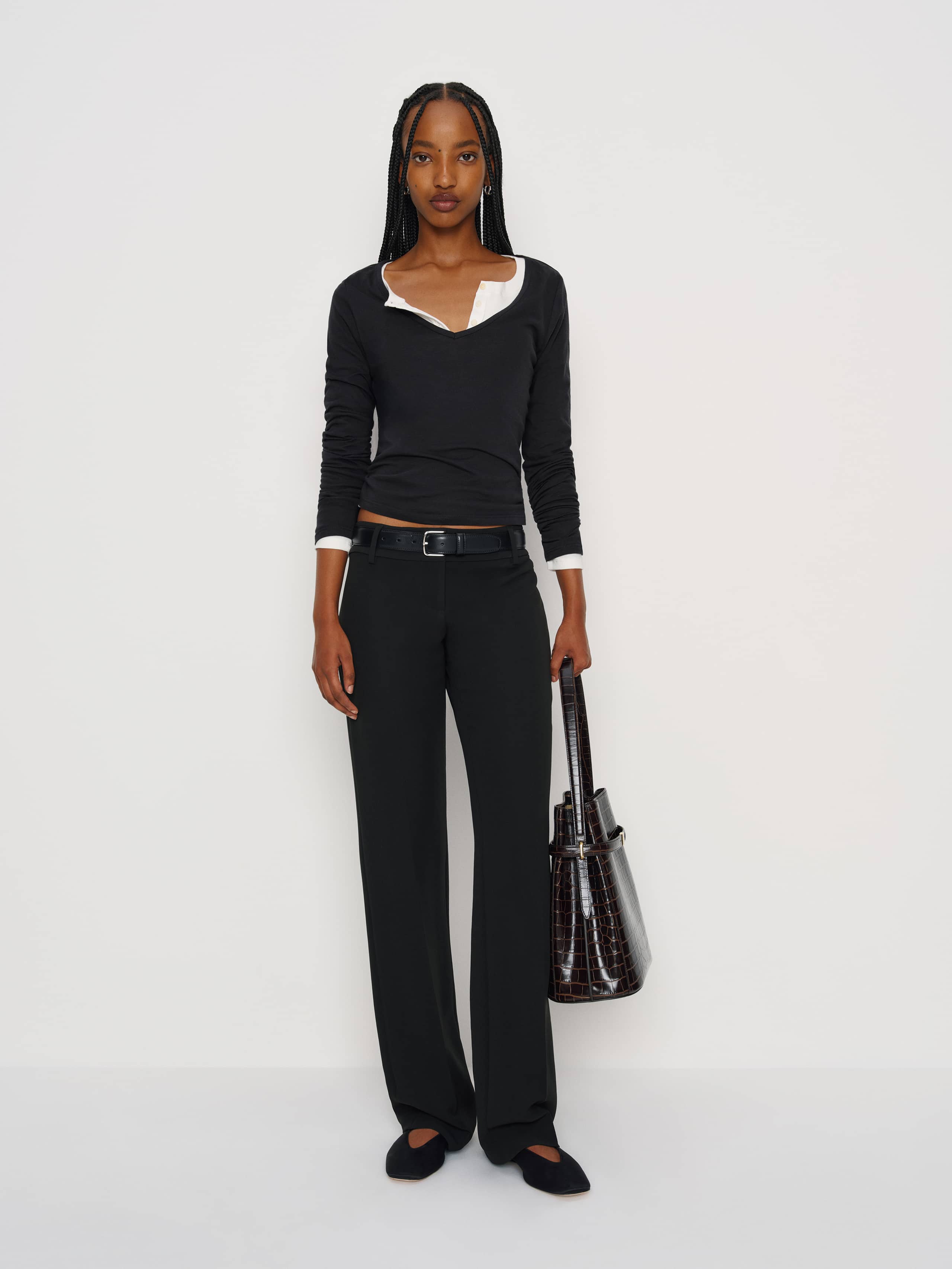 Reformation Jenna Long Sleeve Tee In Black