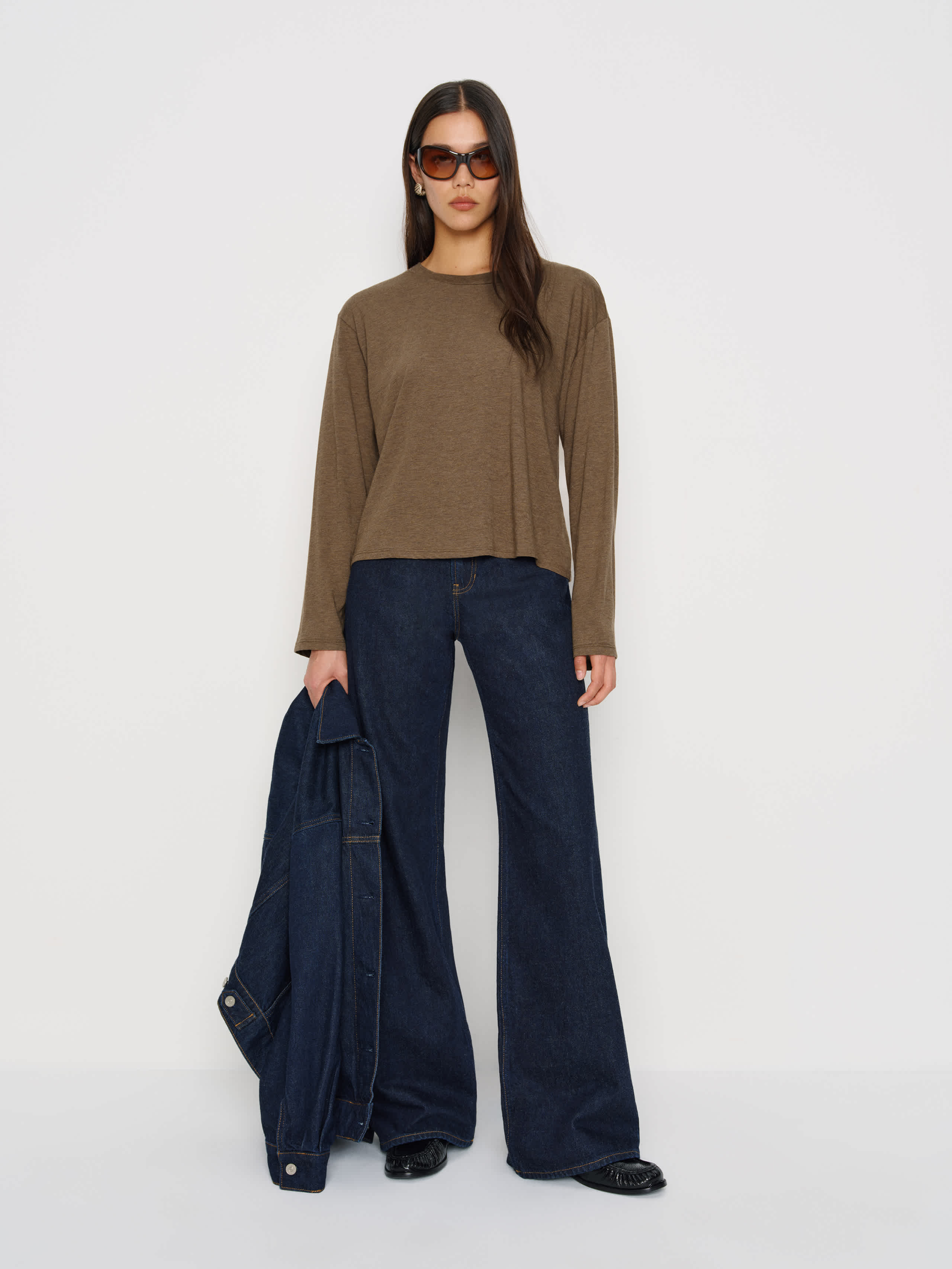 Reformation Liam Long Sleeve Oversized Tee In Brown