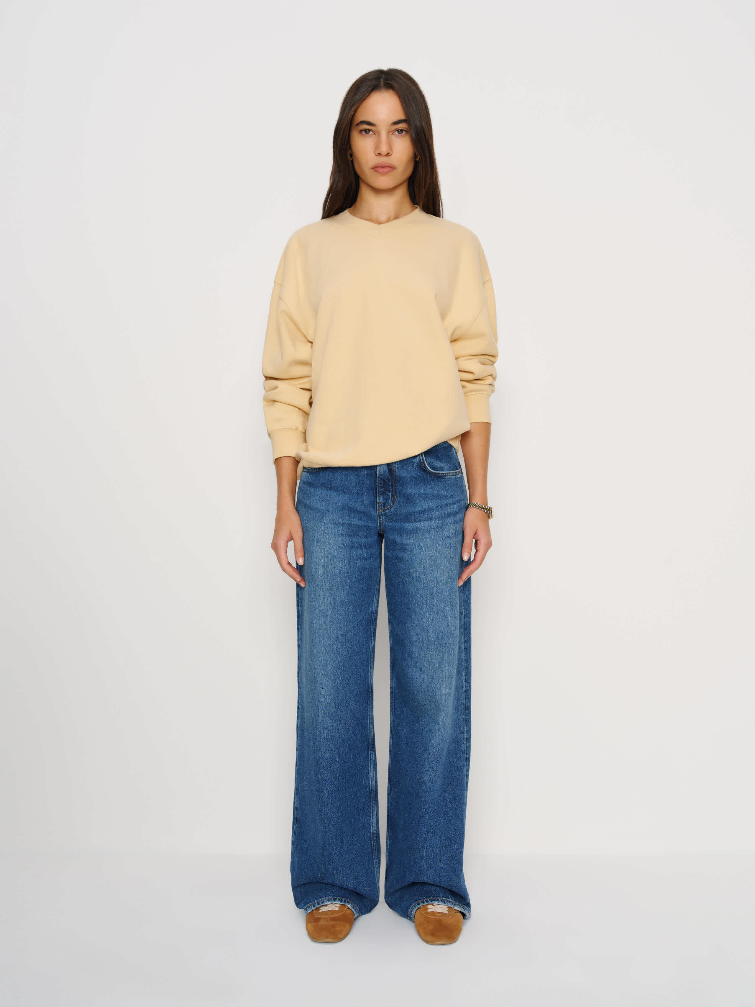 Reformation Bowie V Neck Sweatshirt In Brown