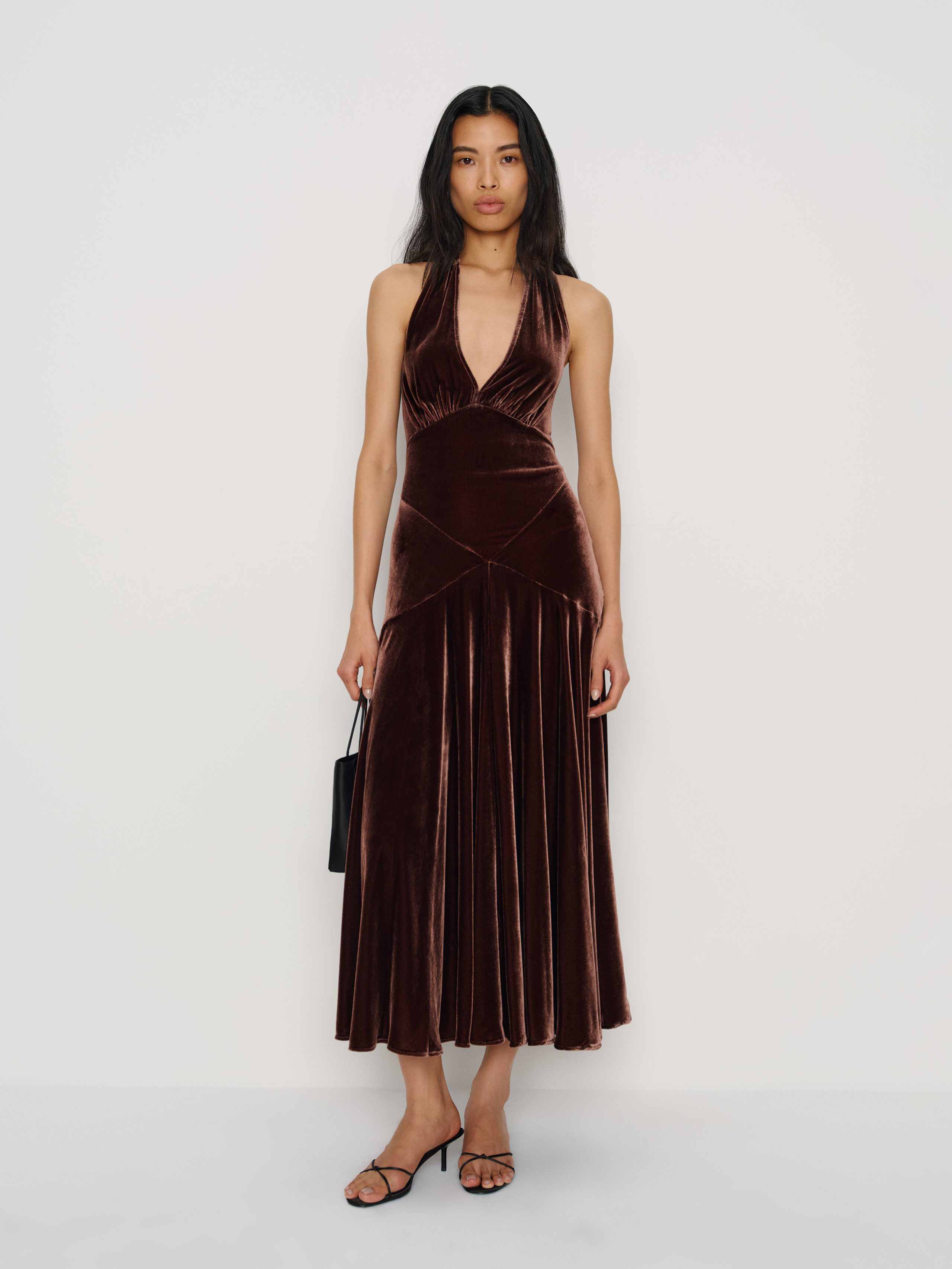 Reformation Briony Velvet Dress In Brown