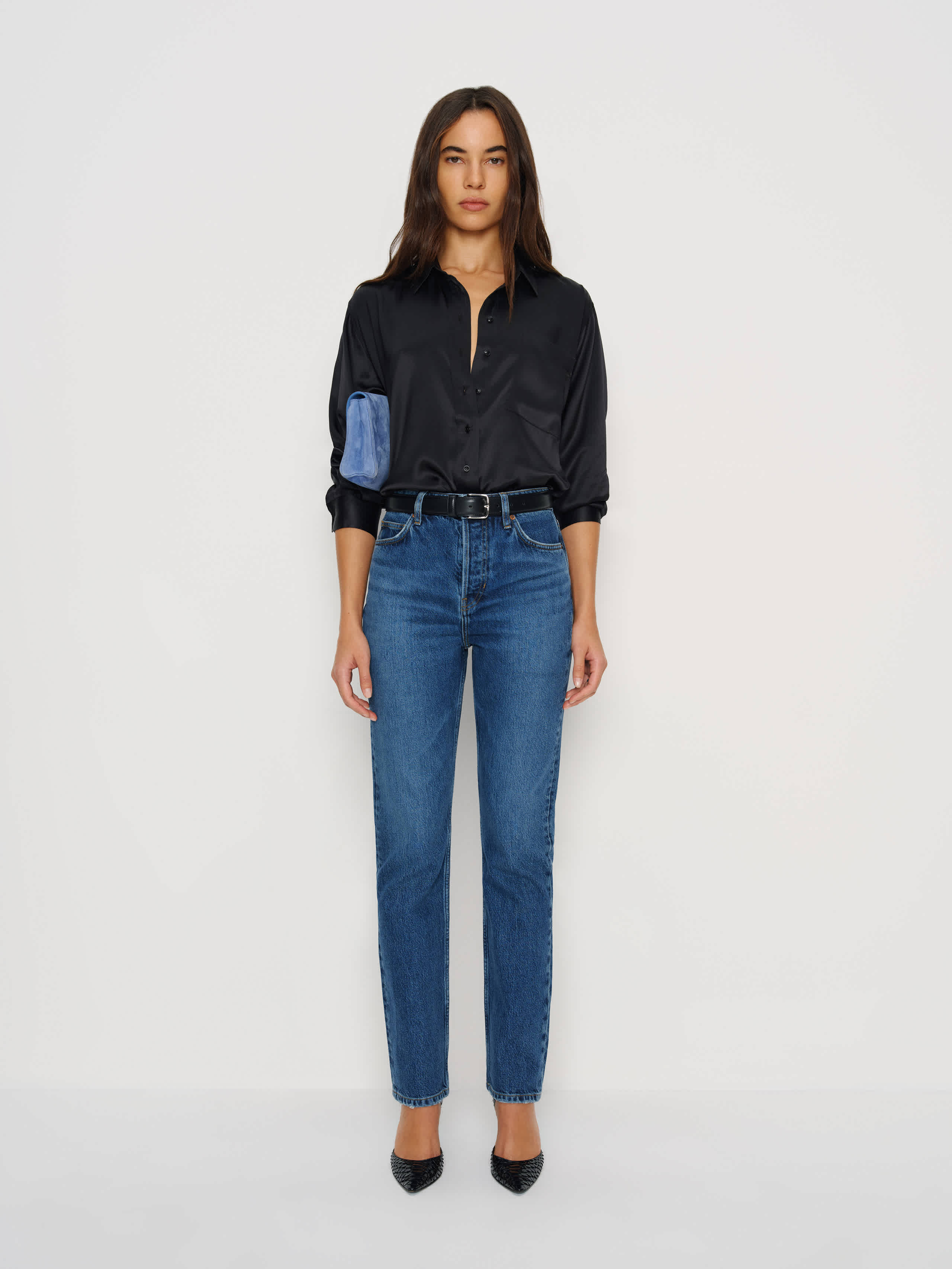 Reformation Eli Oversized Silk Shirt In Black