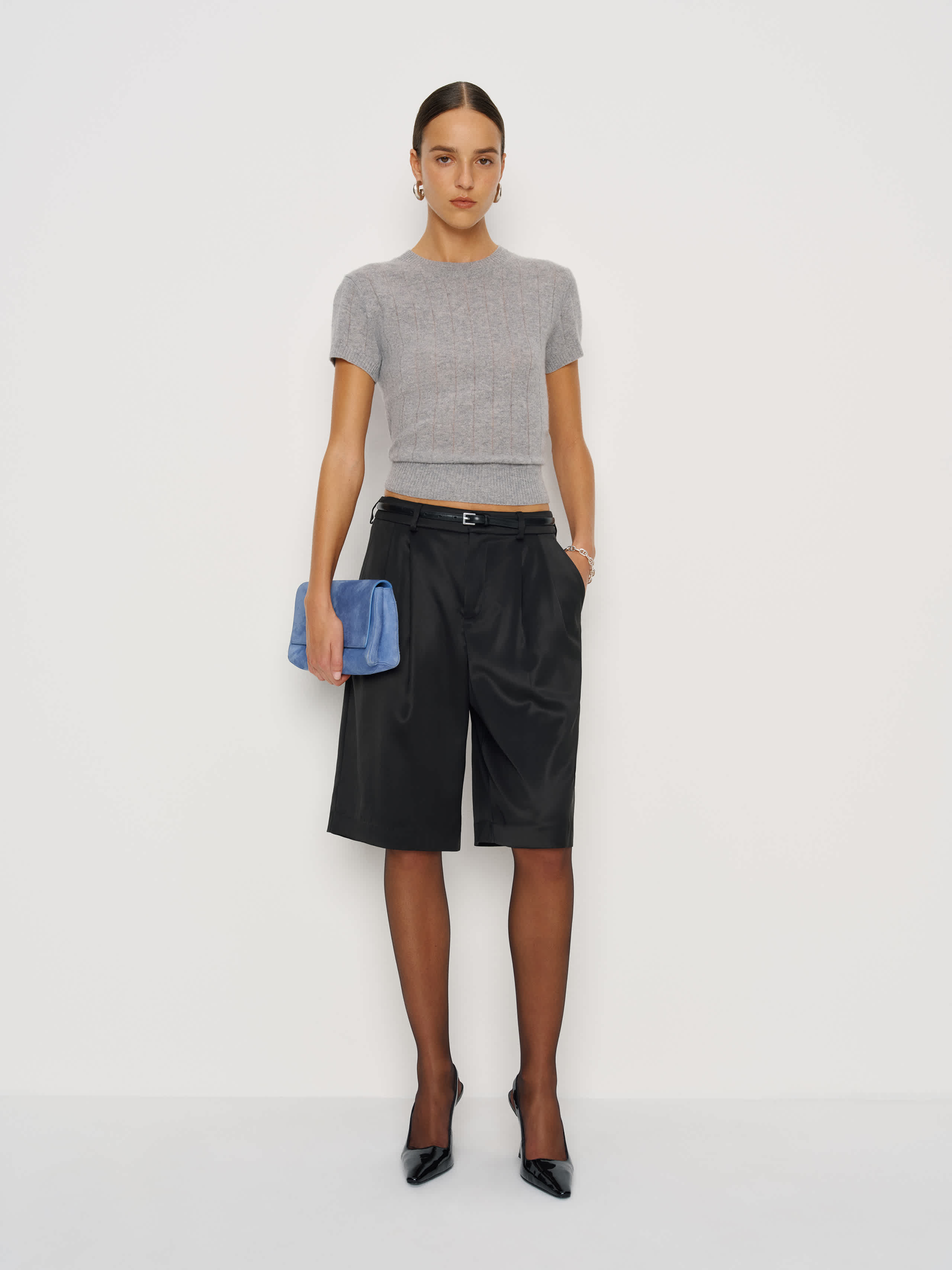 Reformation Drew Satin Short In Black