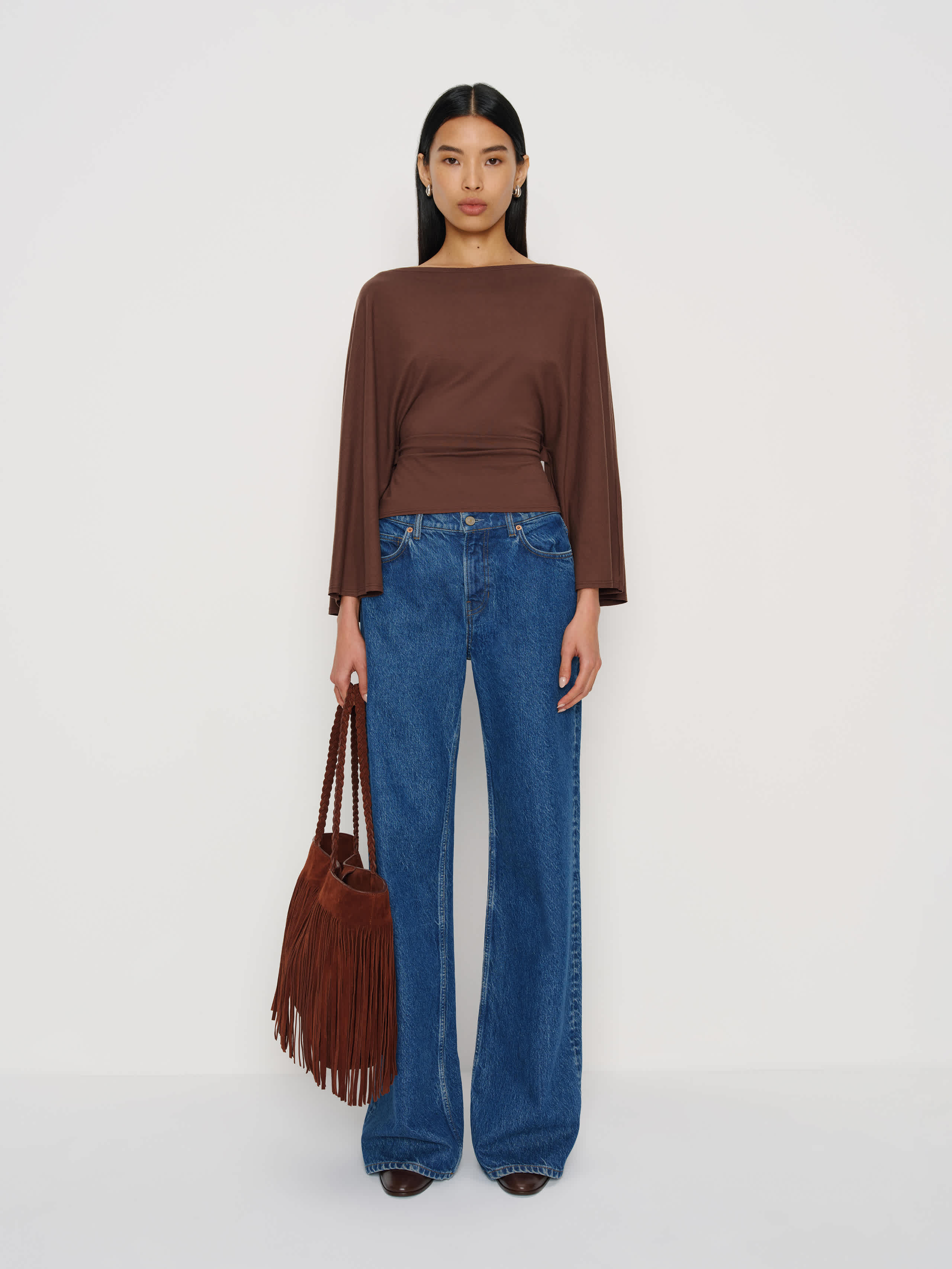 Reformation Avery Long Sleeve Knit Top In Brown