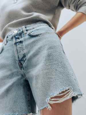 Short décontracté en jean taille mi-haute Raye, 15 cm