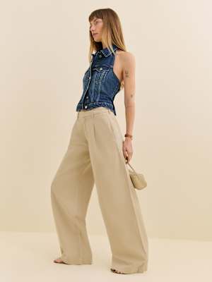 Pantalon large plissé à taille mi-haute Malia