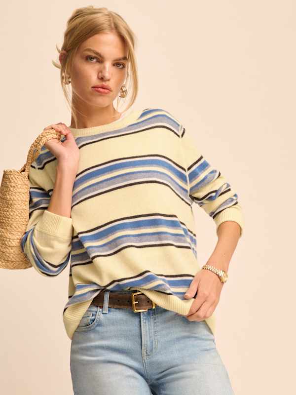 Cashmere Boyfriend Sweater - Parmesan Multi Stripe