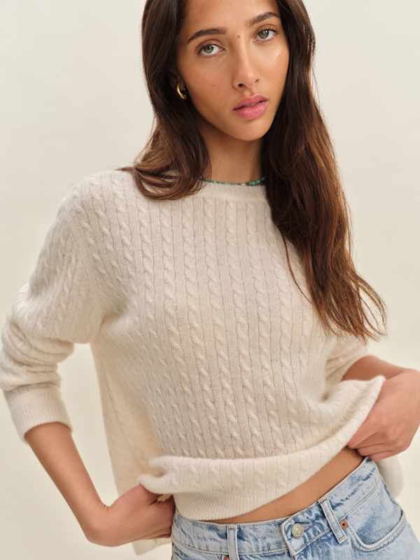 Pull en cachemire Boyfriend - Maille torsadée crème