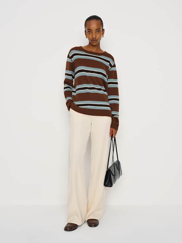 Cashmere Boyfriend Sweater - Chocolate Cake Multi Stripe