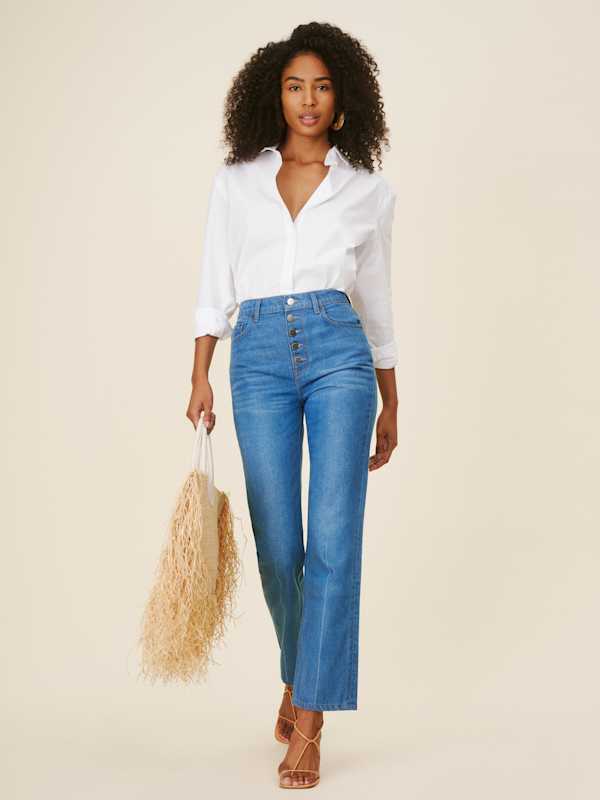 Cynthia Button Fly High Rise Straight Jeans - Zenia