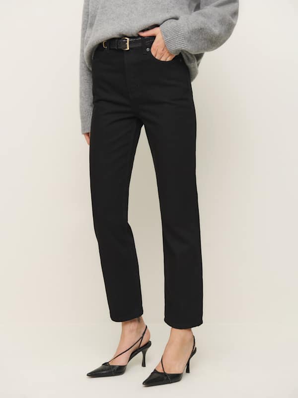 Cynthia High Rise Straight Cropped Jeans - Black