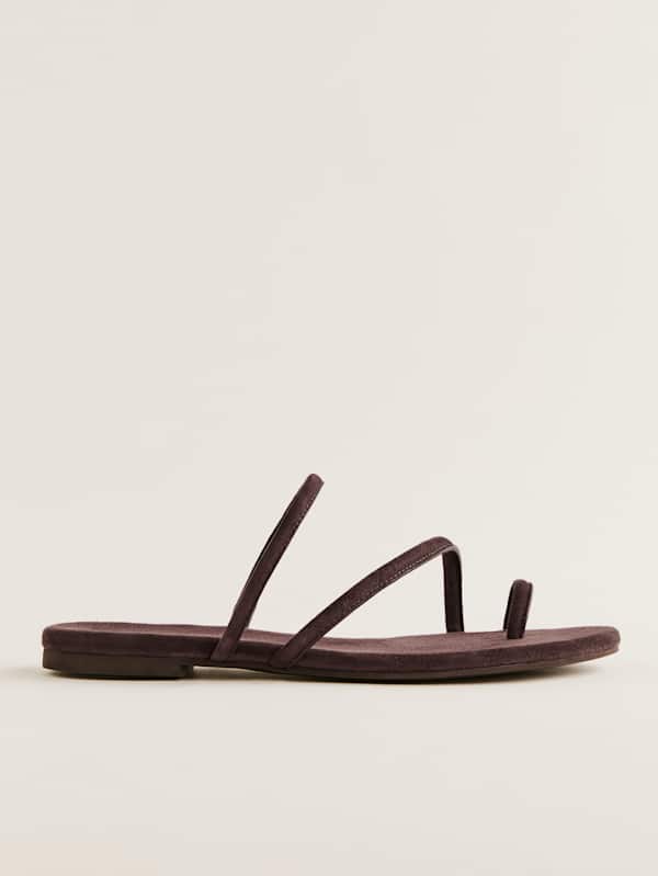 Ludo Toe Ring Strappy Flat Sandal - Espresso Suede