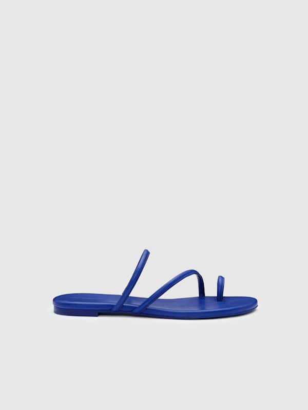 Ludo Toe Ring Strappy Flat Sandal - Cobalt Leather