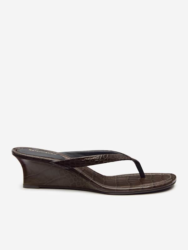 Sandales compensées Amelia - Marron effet croco