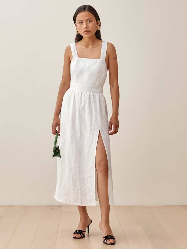 Elara Linen Dress - White