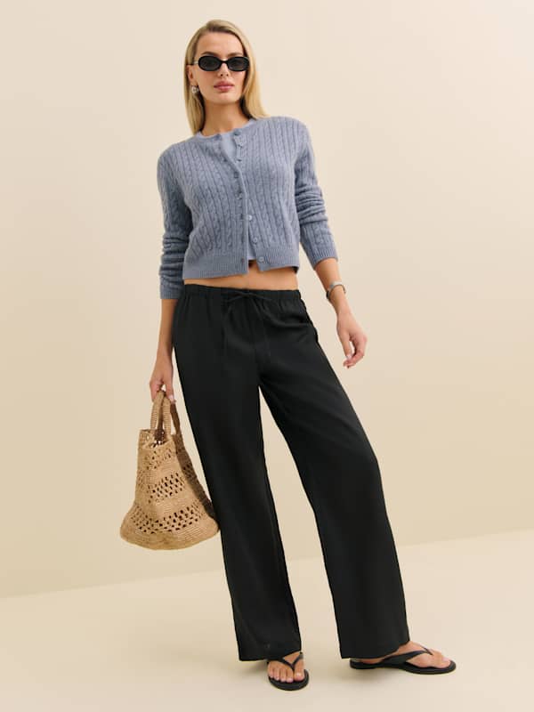 Petites Olina Linen Pant - Black