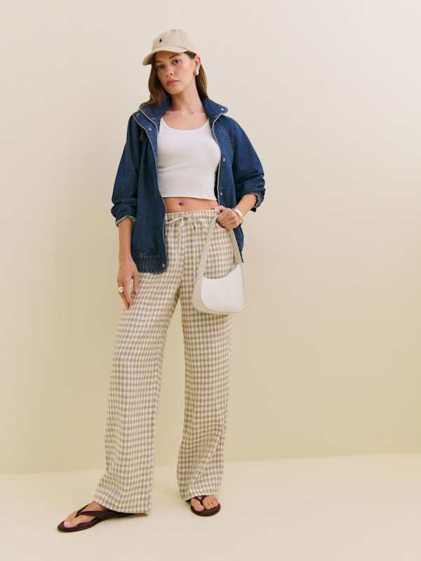 Petites Olina Linen Pant - Dunes Check