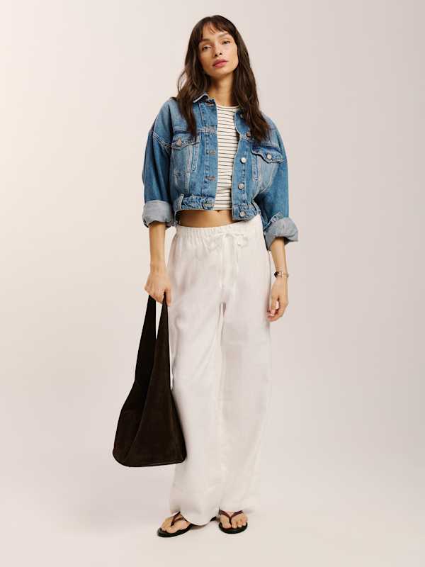 Petites Olina Linen Pant - White