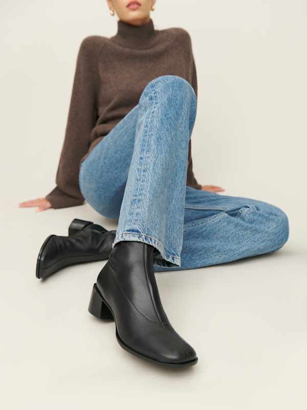 Louie Stretch Sock Bootie - Black Leather