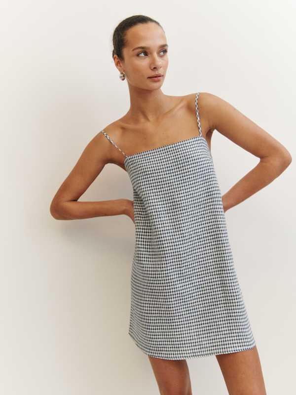 Aubree Linen Dress - Slate Check