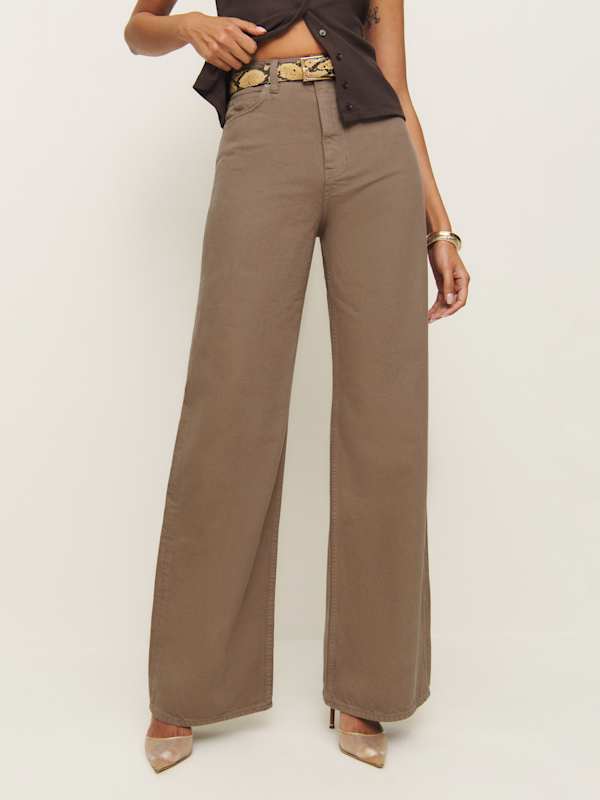 Cary High Rise Slouchy Wide Leg Jeans - Mushroom