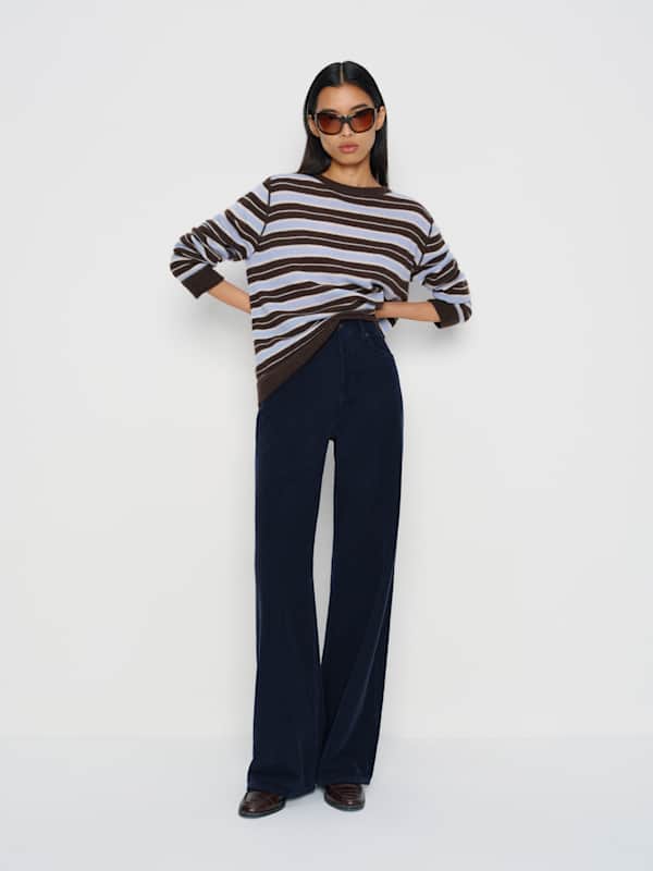 Jean large ample taille haute Cary - Velours côtelé marine