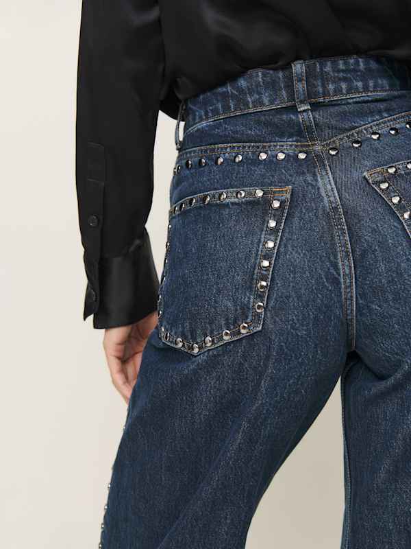 Cary High Rise Slouchy Wide Leg Jeans - Mille Studded
