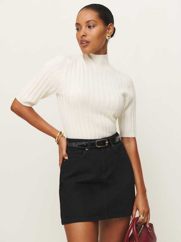 Mini-jupe à taille haute en denim Lydia - Noir