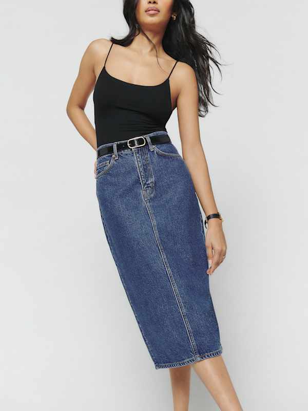 Jupe midi taille haute en jean Jayde - Hana