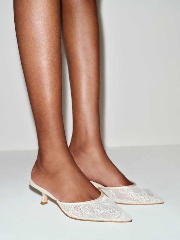 Wilda Kitten Mule - Ivory Lace